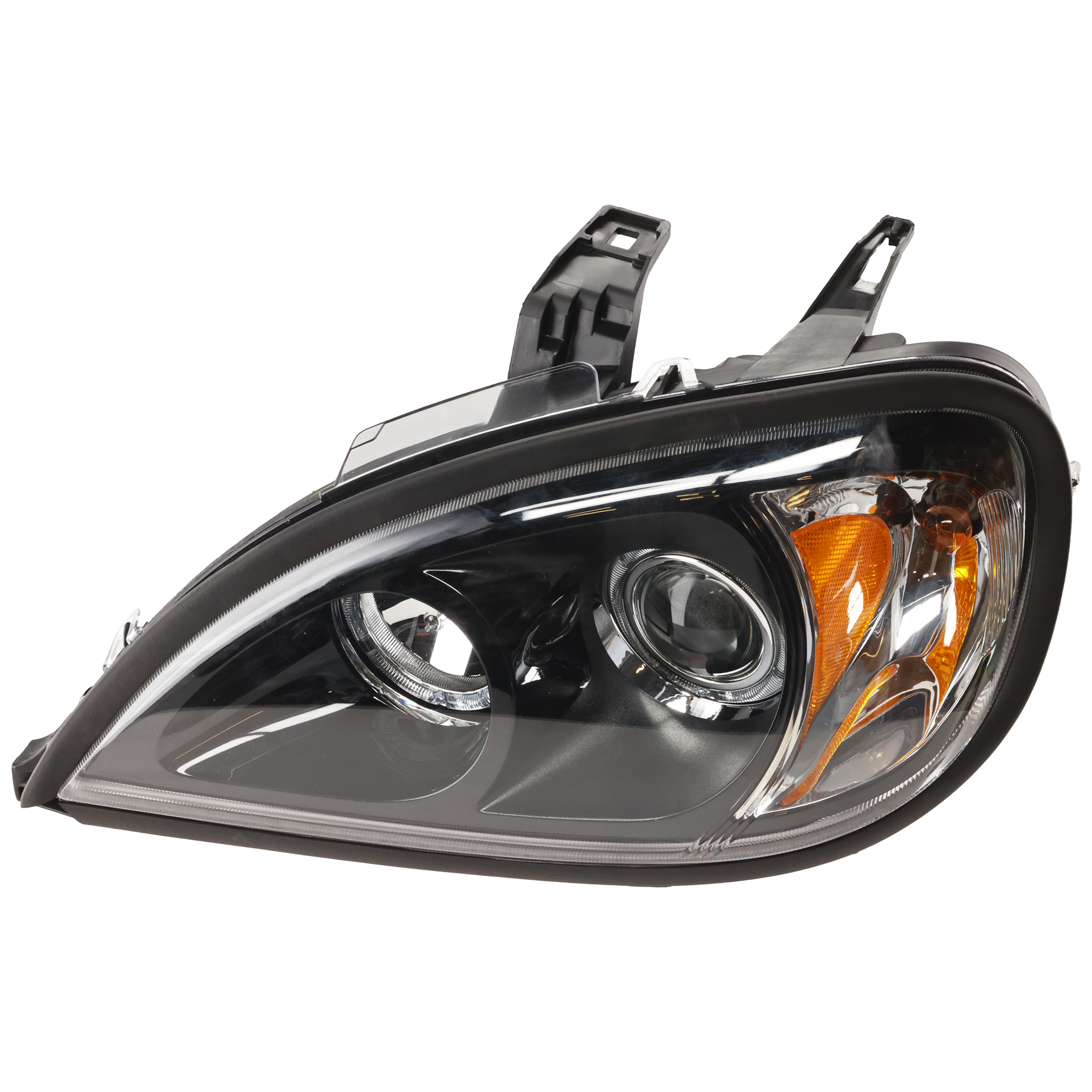 AM FREIGHTLINER COLUMBIA 00-13 PROJECTOR HEAD LAMP LH Assembly Halogen w Angel Eyes Black Interior SKU RF10200020 HD OEM Heavy Duty