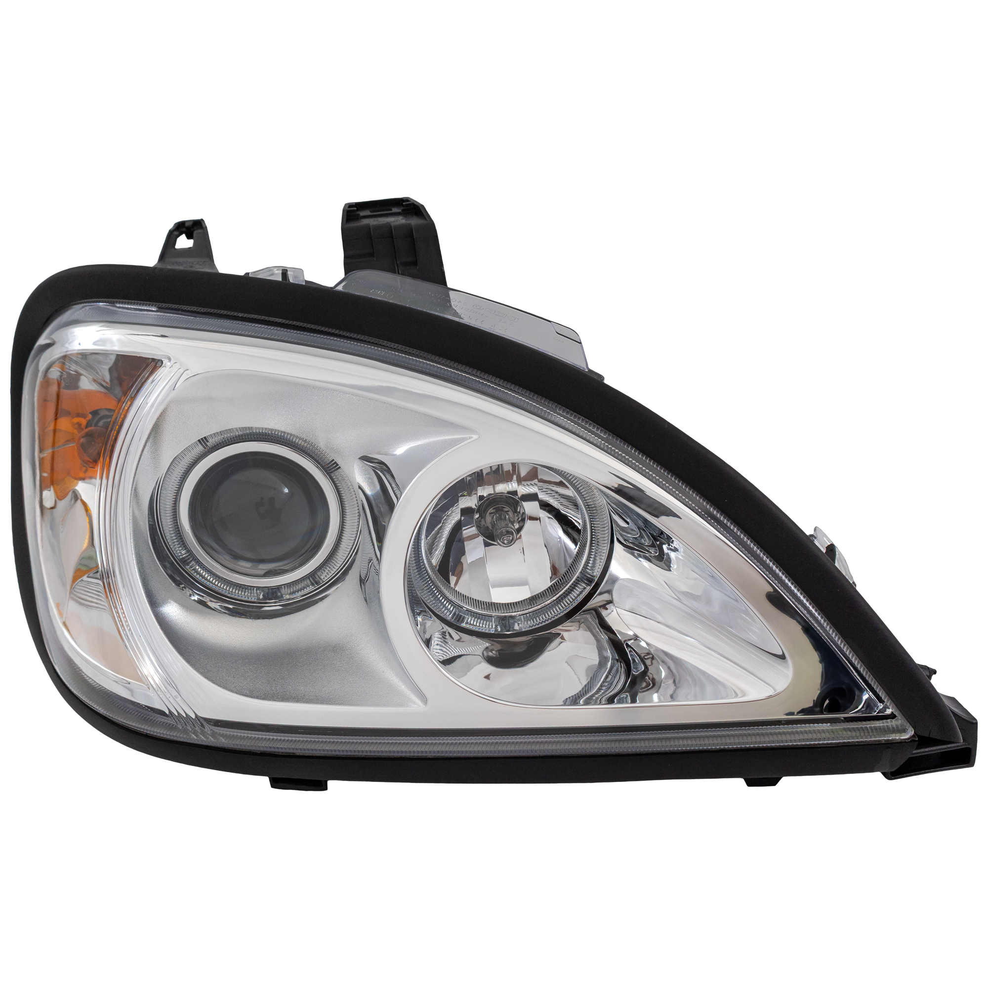 AM FREIGHTLINER COLUMBIA 00-13 PROJECTOR HEAD LAMP RH Assembly Halogen w Angel Eyes Chrome Interior SKU RF10200021 HD OEM Heavy Duty