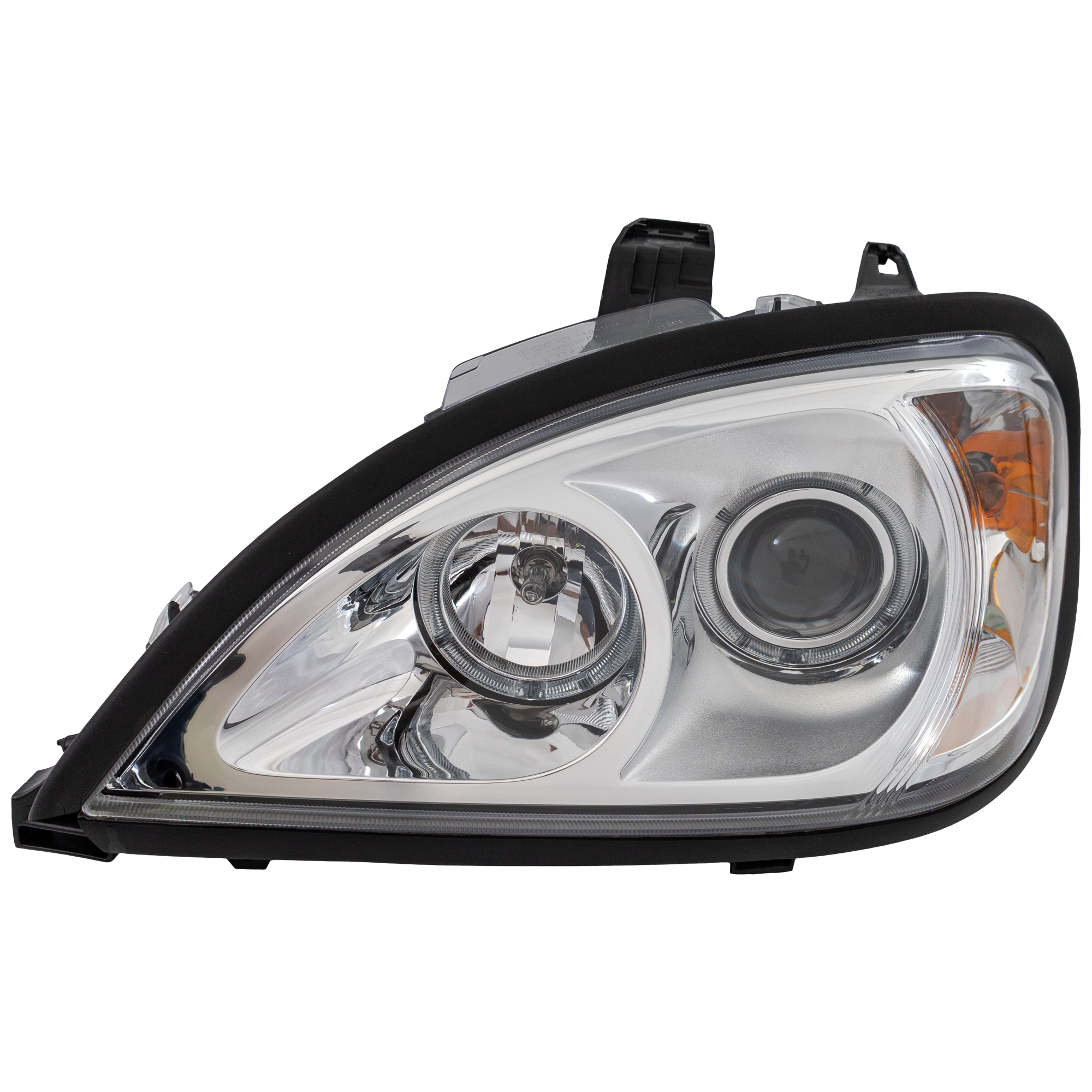 AM FREIGHTLINER COLUMBIA 00-13 PROJECTOR HEAD LAMP LH Assembly Halogen w Angel Eyes Chrome Interior SKU RF10200022 HD OEM Heavy Duty