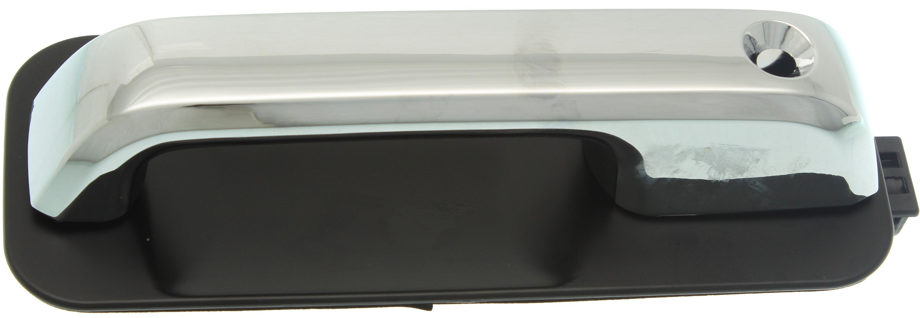 AM F 150-15-22 FRONT EXTERIOR DOOR HANDLE LH Chrome Lever Black Housing w Keyhole w o Power Lock Exc. Raptor Model SKU RF46210004 OEM FL3Z1522405FAPTM
