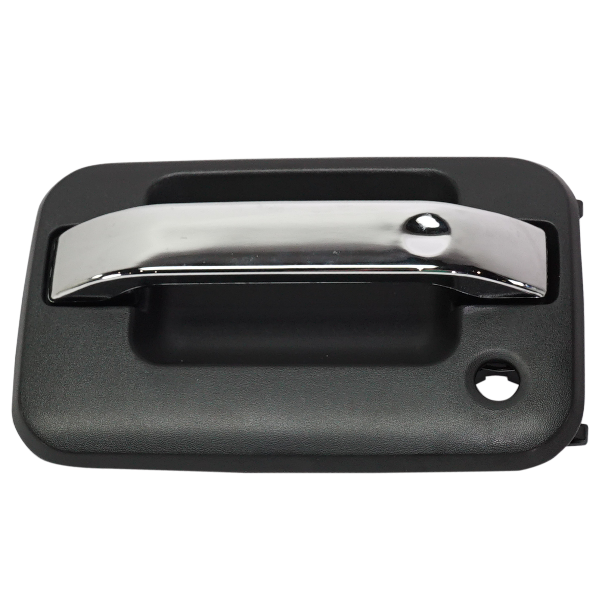 AM F 150-09-22 FRONT EXTERIOR DOOR HANDLE LH Chrome Lever Textured Black Housing w Keyhole w o Keypad Hole w Metal Connector SKU RF46210044 OEM 9L3Z1522405BB
