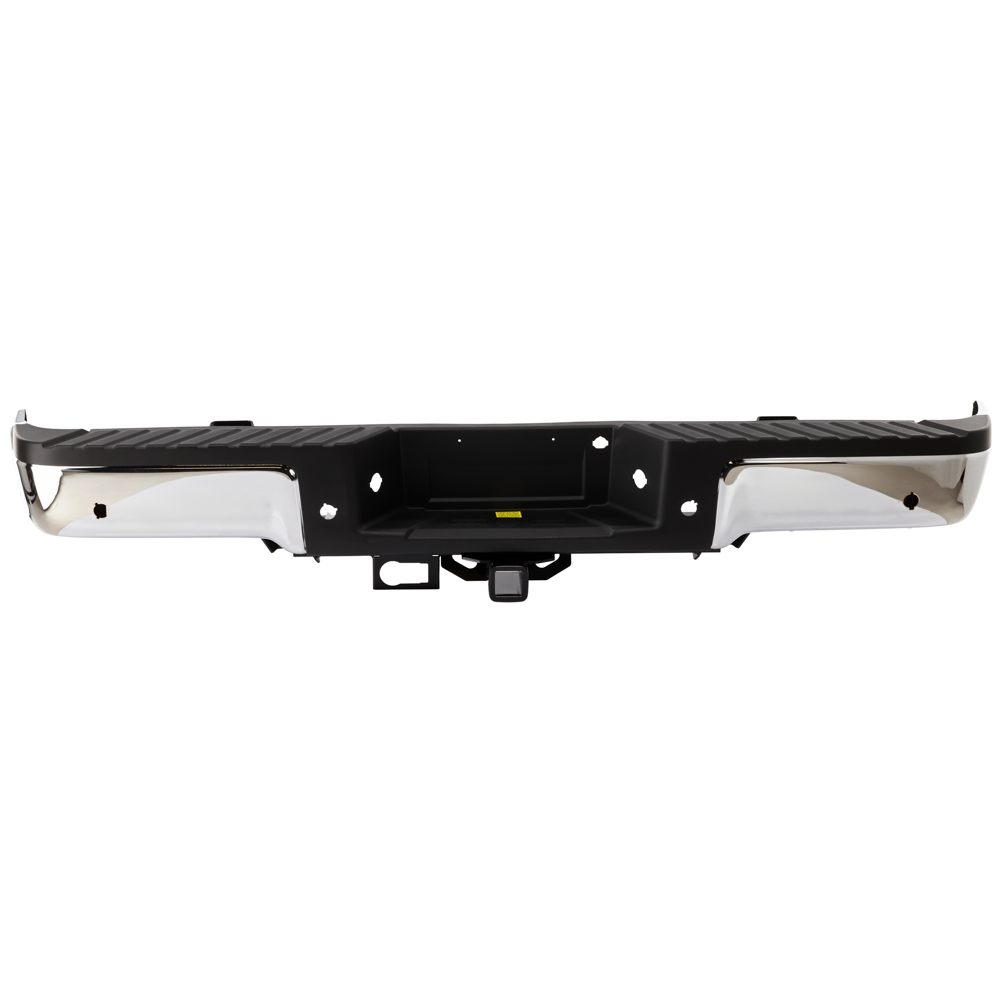 AM F 150-09-14 STEP BUMPER FACE BAR Chrome w Rear Object Sensors Holes w Base Towing Package Exc. Raptor Model Styleside SKU RF82560015 OEM 9L3Z17906A PFM