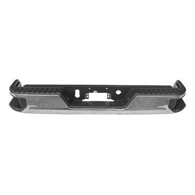 AM SIERRA SILVERADO 19-24 STEP BUMPER FACE BAR AND PAD w Bumper Insert and License Lamp w Pad Provision w o Mounting Bracket Chrome w Single Exhaust Hole w o Blind Spot Sensor Holes and Park As SKU RG82560011 Partslink GM1103214 OEM 84564756 PFM