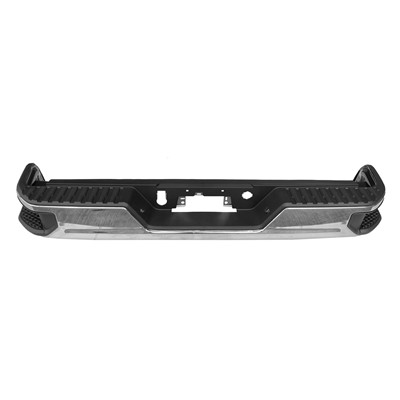 AM SIERRA SILVERADO 19-24 STEP BUMPER FACE BAR AND PAD w Bumper Insert Center Step Pad and License Lamp w Pad Provision w o Mounting Bracket Chrome w Single Exhaust Hole w o Blind Spot Sensor SKU RG82560012 Partslink GM1103215 OEM 84564756 PFM