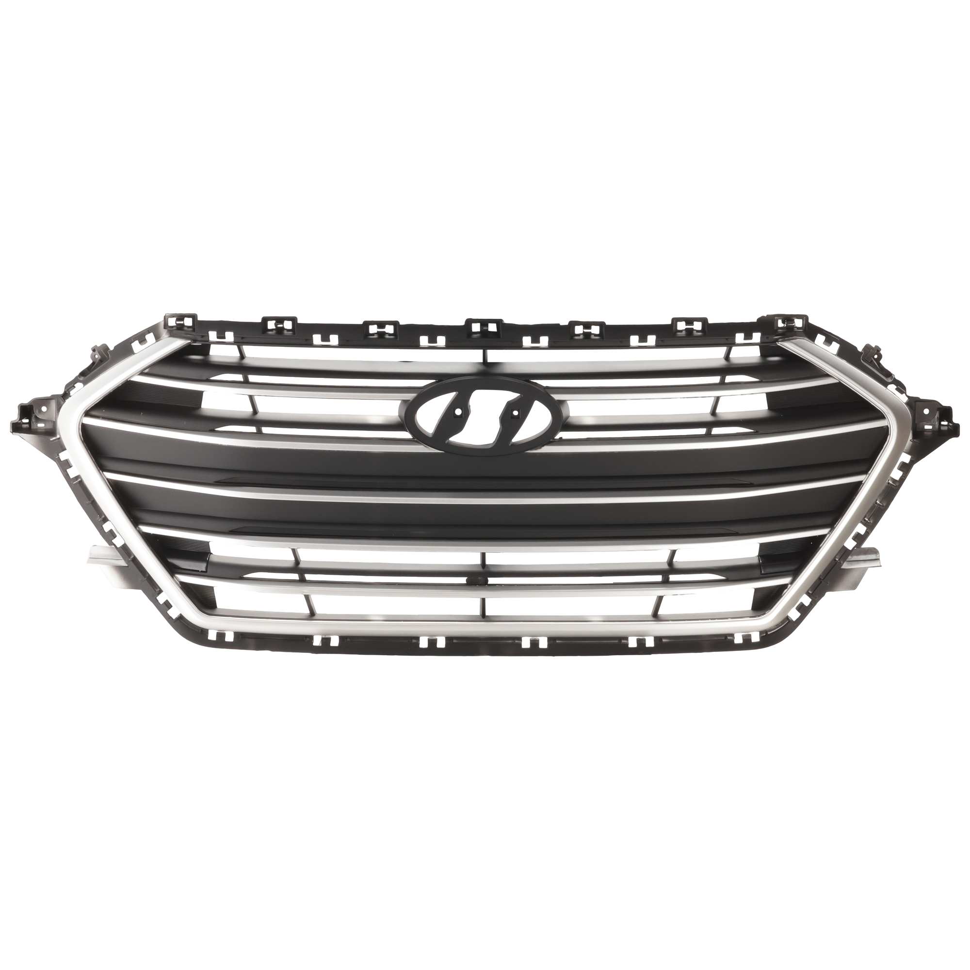 AM ELANTRA 17-18 GRILLE Painted Silver Shell Black Insert Exc. 1.6L Turbo Eng Sedan Korea Built SKU RH07010010 Partslink HY1200203 OEM 86350F2000
