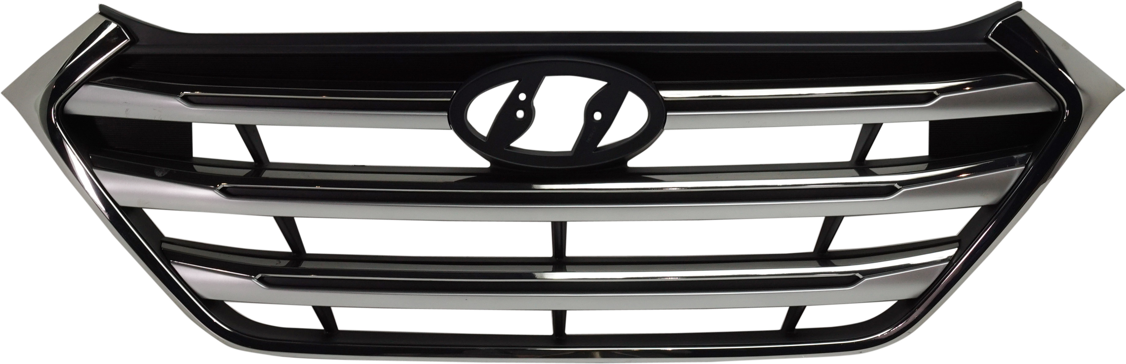 AM TUCSON 17-18 GRILLE Painted Black Shell and Insert w Chr and Silver Mldg Exc. Fuel Cell Model w Pedestrian Recognition From 5-16-16 SKU RH07010020 Partslink HY1200209 OEM 86350D3100PCR