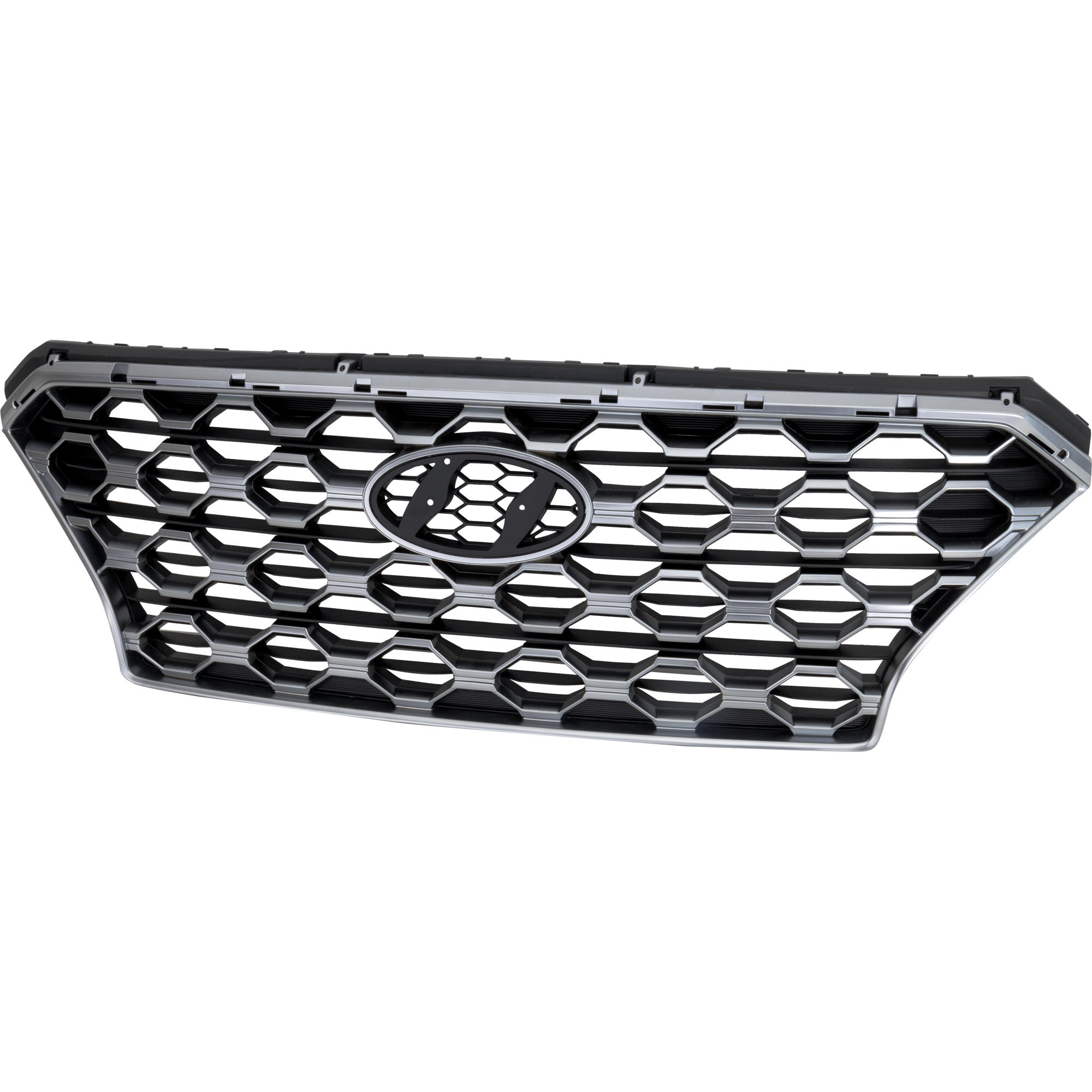 AM SANTA FE 19-20 GRILLE Painted Black Shell with Textured Dark Gray Insert w o Front View Camera SKU RH07010038 Partslink HY1200220 OEM 86350S2100