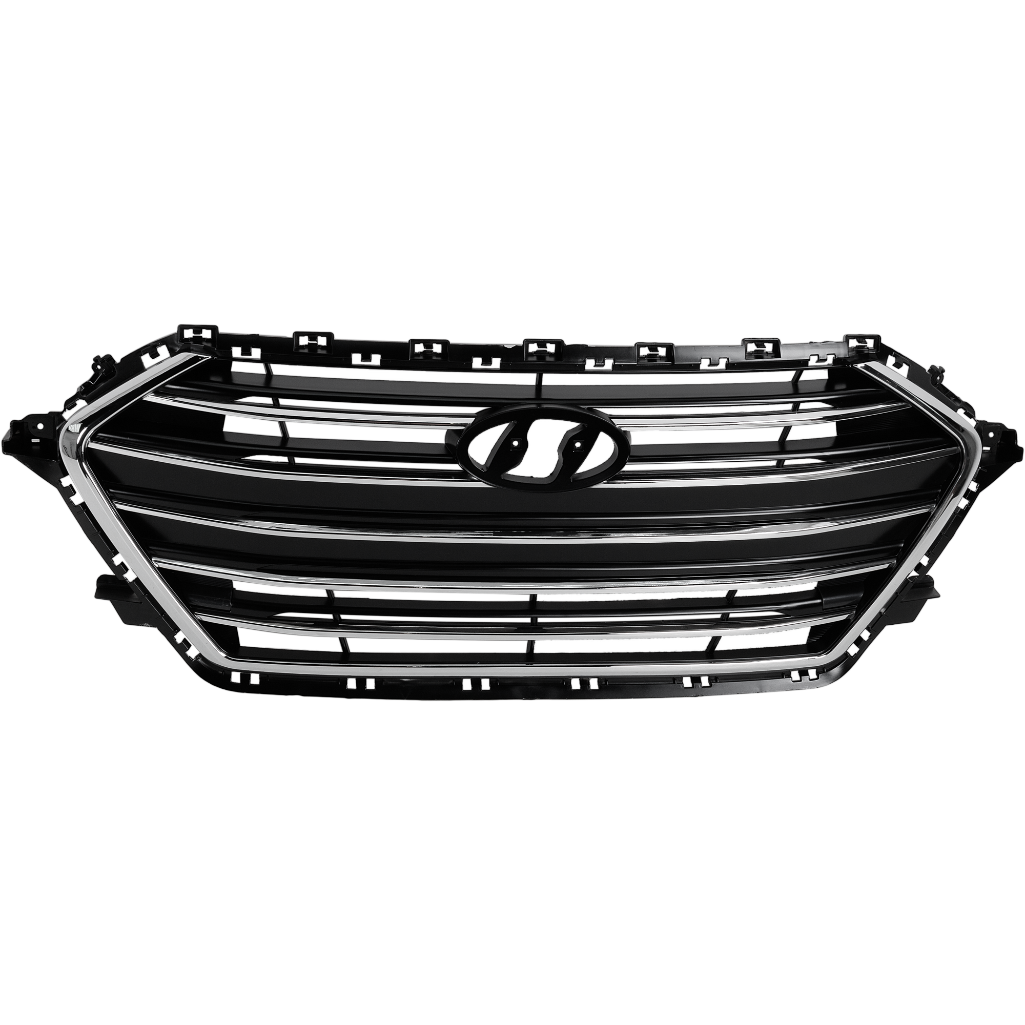 AM ELANTRA 17-18 GRILLE Chrome Shell and Painted Black Insert w o Auto Cruise Korea Built Vehicle Sedan 1.4L 2.0L Turbo Eng. SKU RH07010051 Partslink HY1200228 OEM 86350F2100