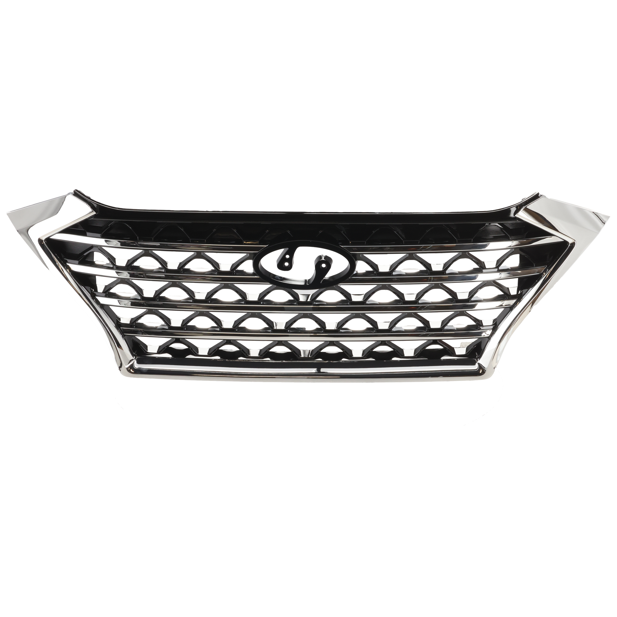 AM TUCSON 19-21 GRILLE Painted Black w Chrome Frame Trim w o Camera Hole CAPA SKU RH07010069Q Partslink HY1200233C OEM 86350D3640