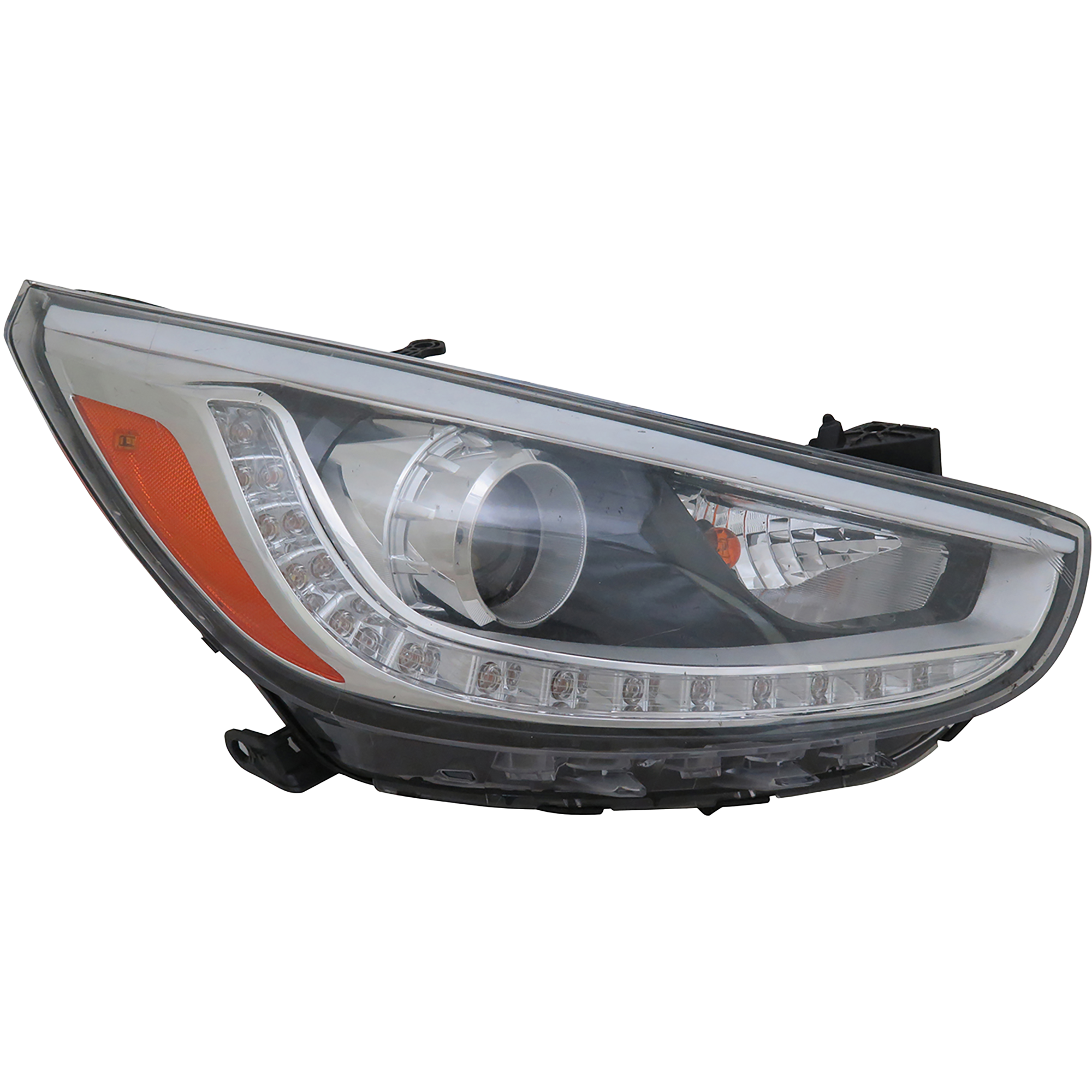AM ACCENT 14-17 PROJECTOR HEAD LAMP RH Assembly Halogen w LED DRL Hatchback Sedan SKU RH10010001 Partslink HY2503191 OEM 921021R610