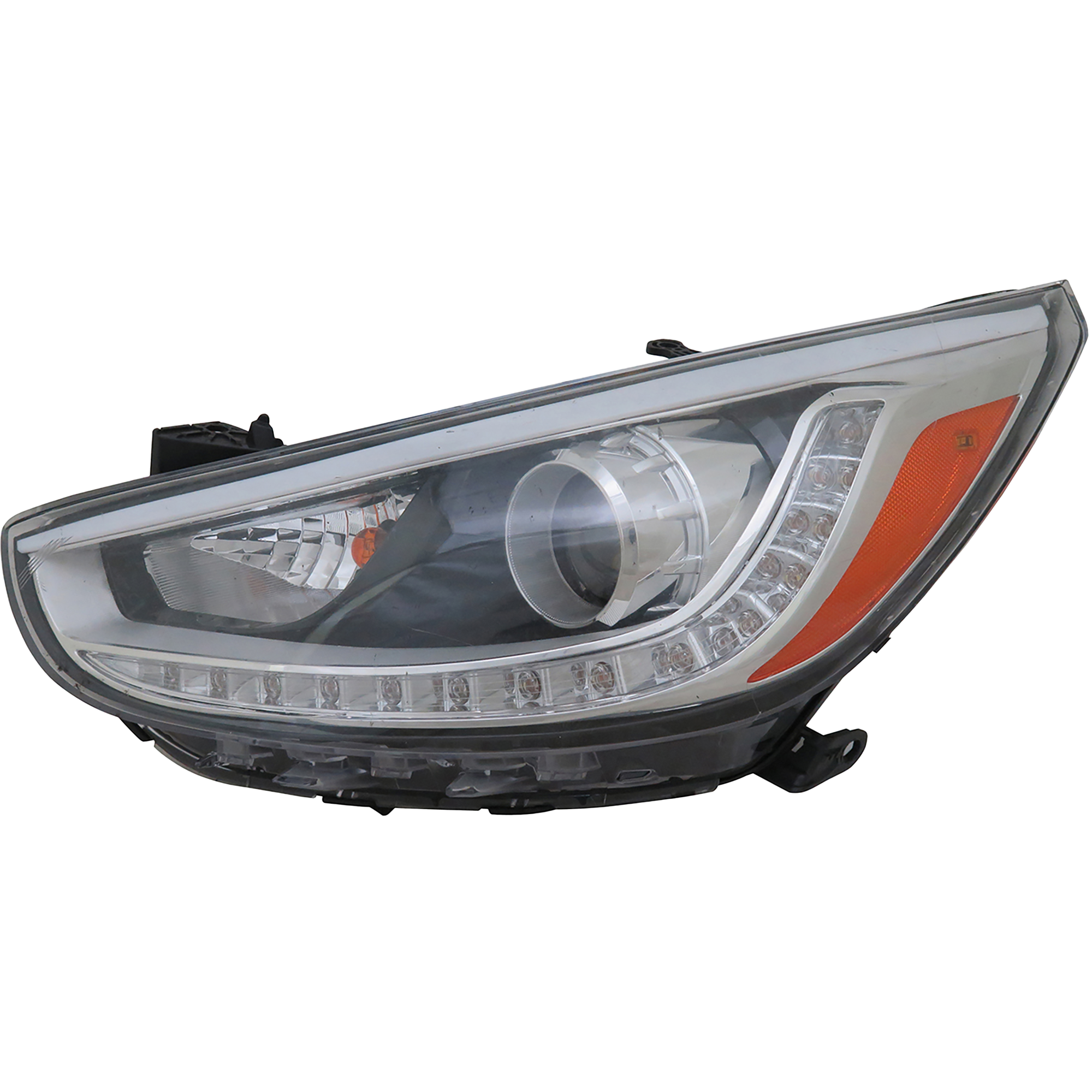 AM ACCENT 14-17 PROJECTOR HEAD LAMP LH Assembly Halogen w LED DRL Hatchback Sedan SKU RH10010002 Partslink HY2502191 OEM 921011R610