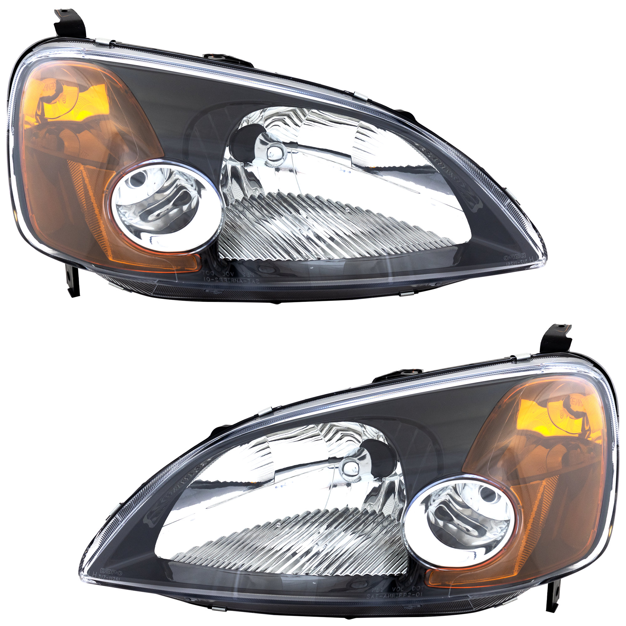 AM CIVIC 01-03 HEAD LAMP RH AND LH Lens and Housing Black Bezel Coupe 2 Piece SKU RH10010083 Partslink HO2505158 OEM 33151S5PA01-33101S5PA01