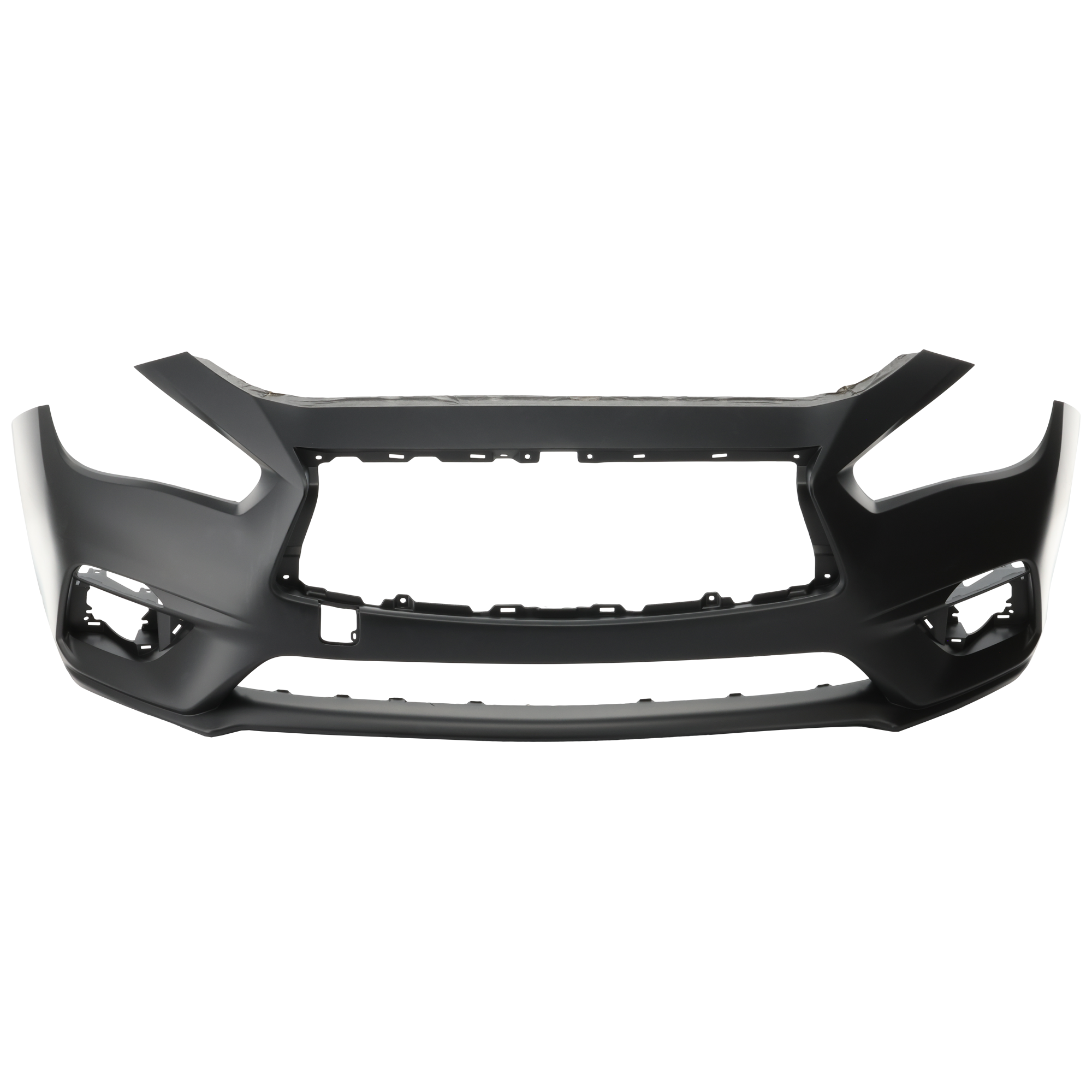 AM Q50-18-21 FRONT BUMPER COVER Primed 18-18 Hybrid Luxe Pure Models w o Object Sensor Holes CAPA SKU RI01030016PQ Partslink IN1000284C OEM 620226HH0H