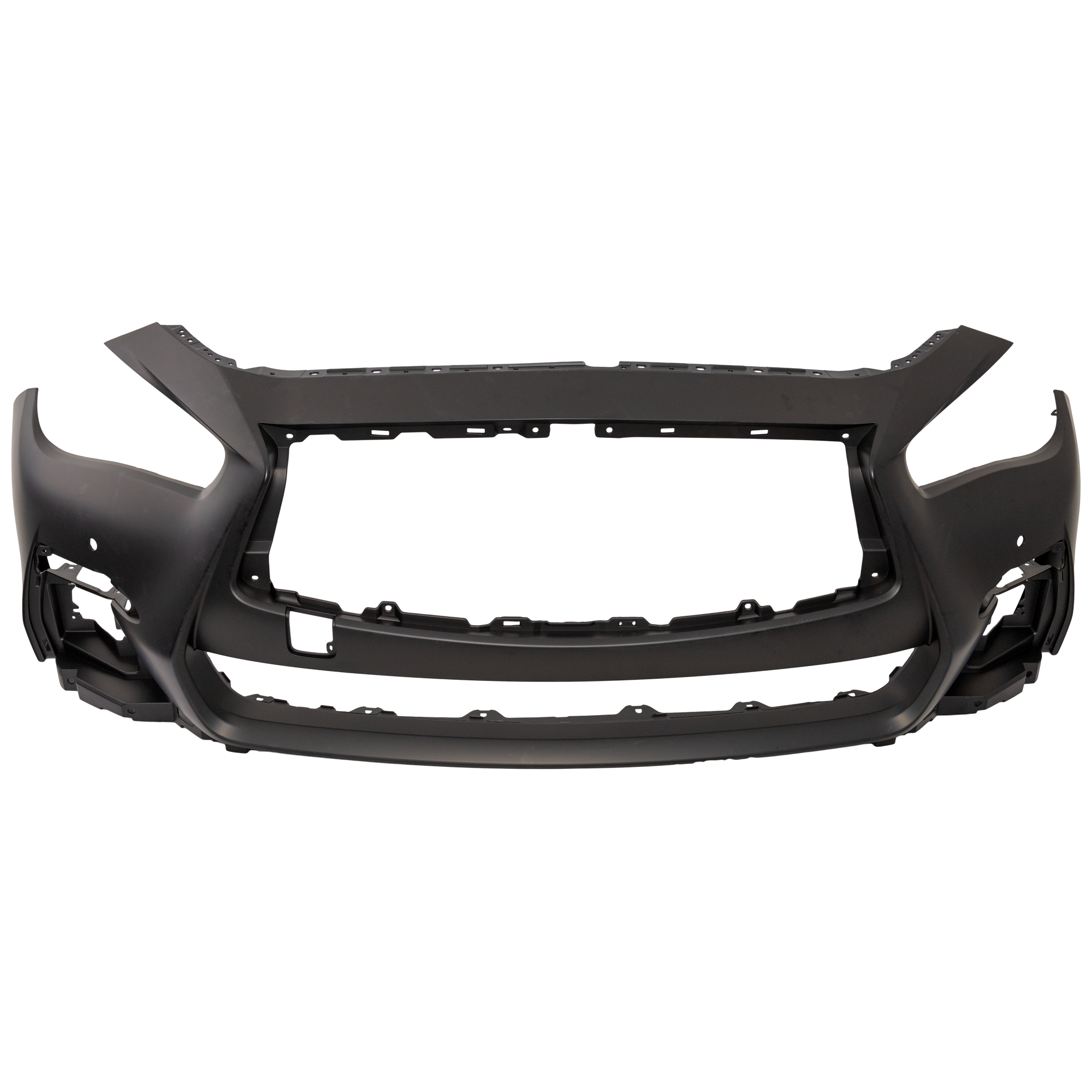 AM Q50-18-23 FRONT BUMPER COVER Primed Red Sport 400 Signature Edition Sport Models w Object Sensor Holes CAPA SKU RI01030020PQ Partslink IN1000283C OEM 620226HJ1H
