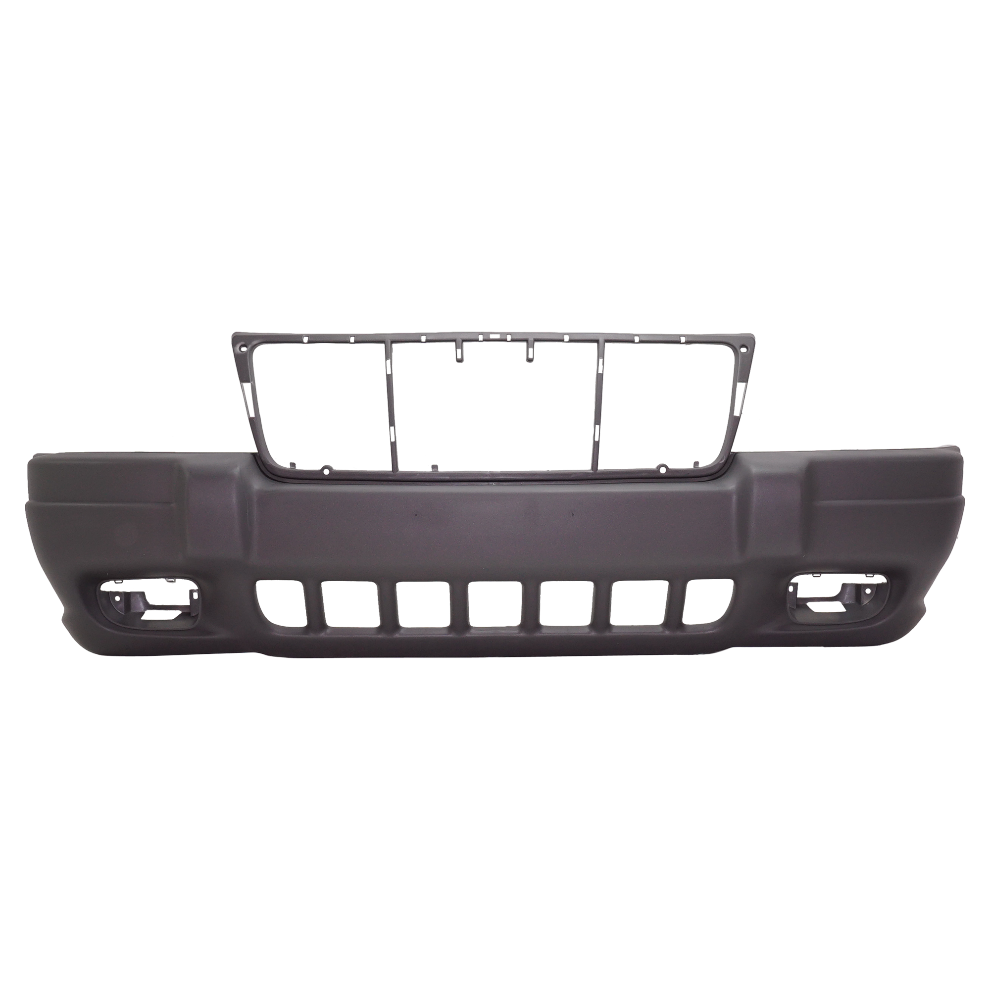 AM GRAND CHEROKEE 00-02 FRONT BUMPER COVER Textured Dark Gray w Fog Light Holes Laredo Sport Model To 8-1-01 SKU RJ01030030 Partslink CH1000369 OEM 5FN29XS9AB