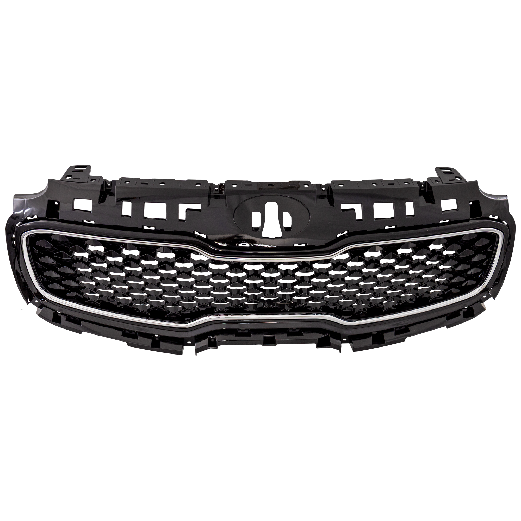 AM SPORTAGE 17-19 GRILLE Painted Gloss Black Shell and Insert w Chrome Molding SKU RK07010006 Partslink KI1200190 OEM 86350D9010