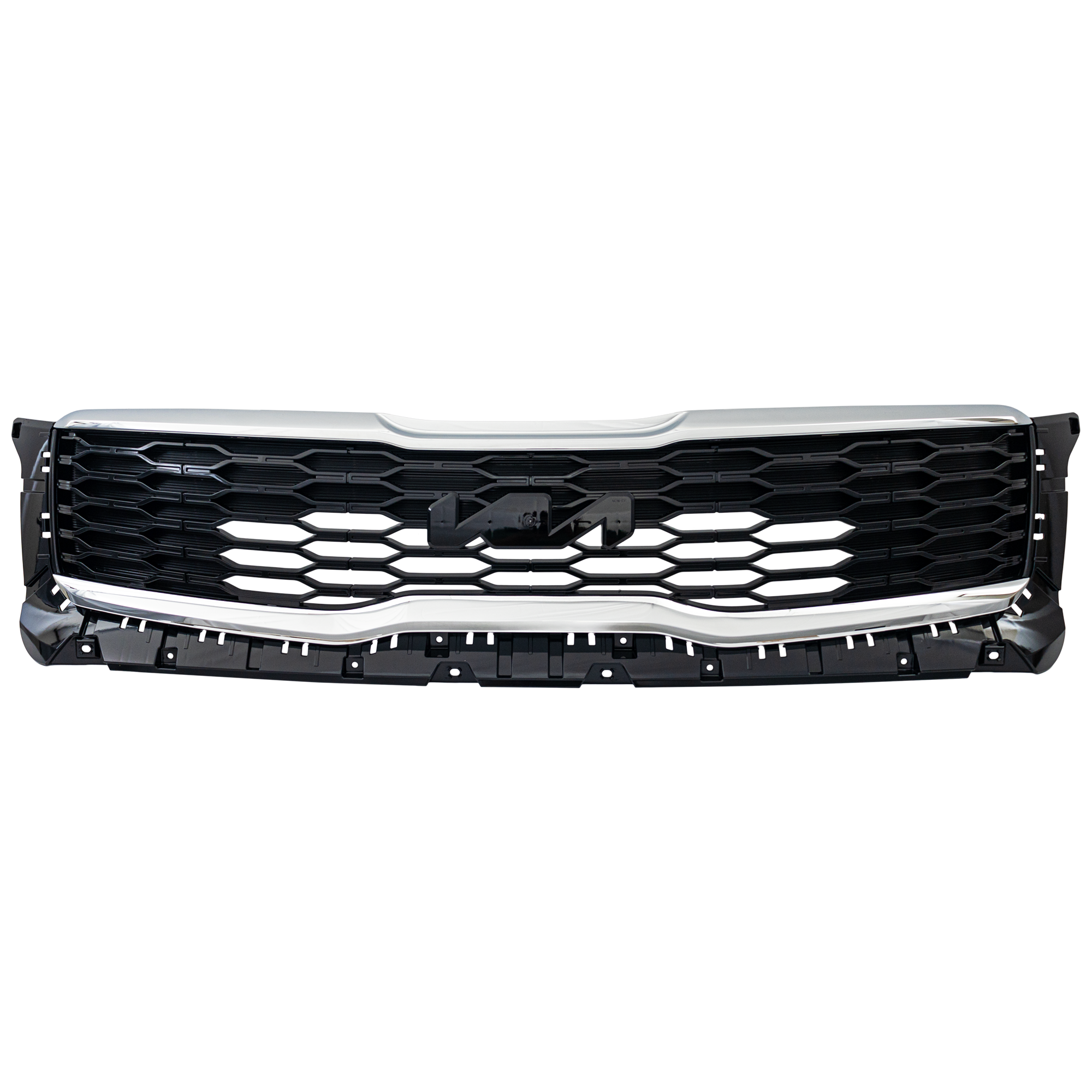 AM TELLURIDE 22-22 GRILLE Painted Black Shell with Chrome Insert w Front Radar w o Surround View Camera CAPA SKU RK07010054Q Partslink KI1200234C OEM 86350S9320