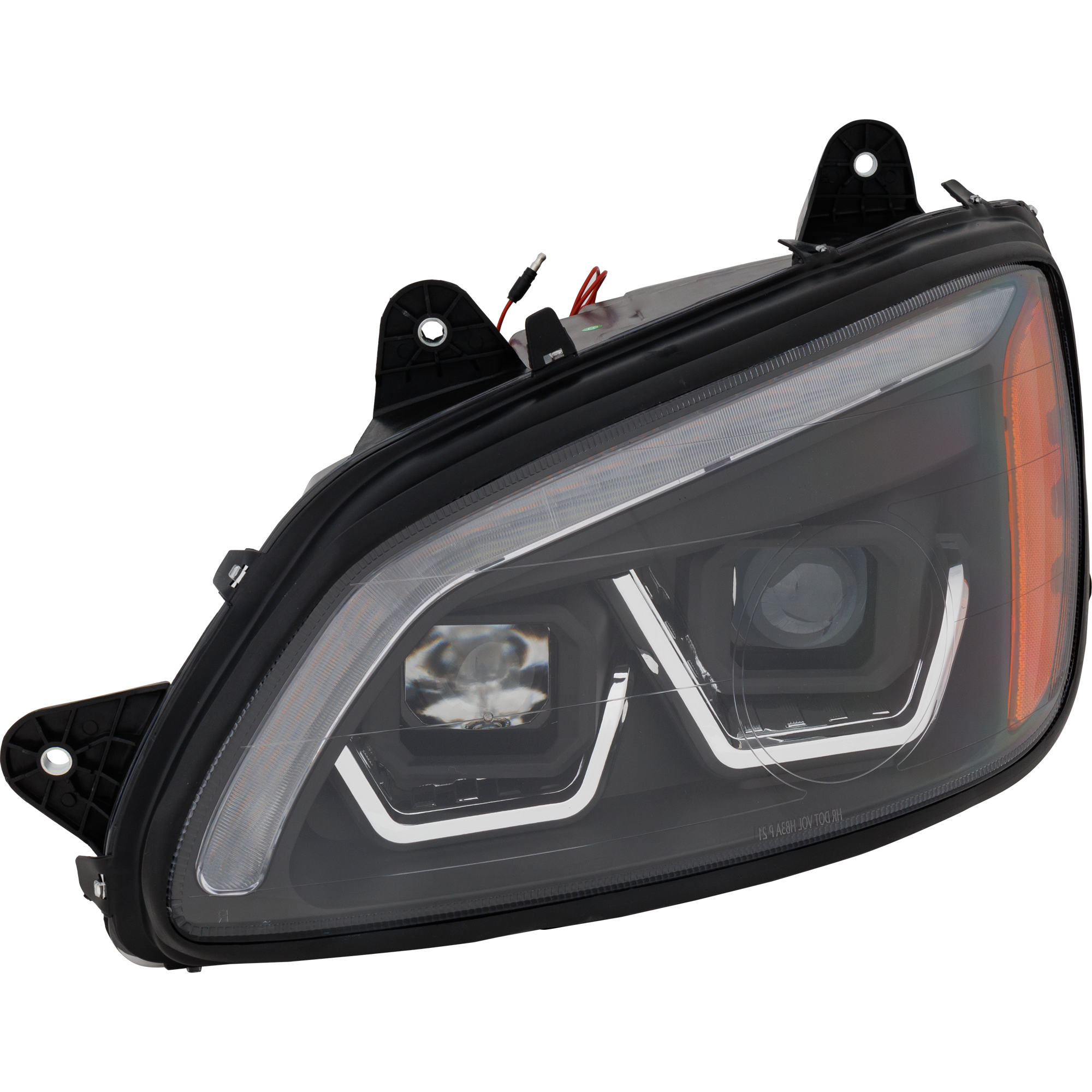 AM T660 HD TRUCK 08-16 HEAD LAMP LH Assembly Performance Halogen w Yellow White LED Black Strip 12V SKU RK10010076 HDA OEM P541059100