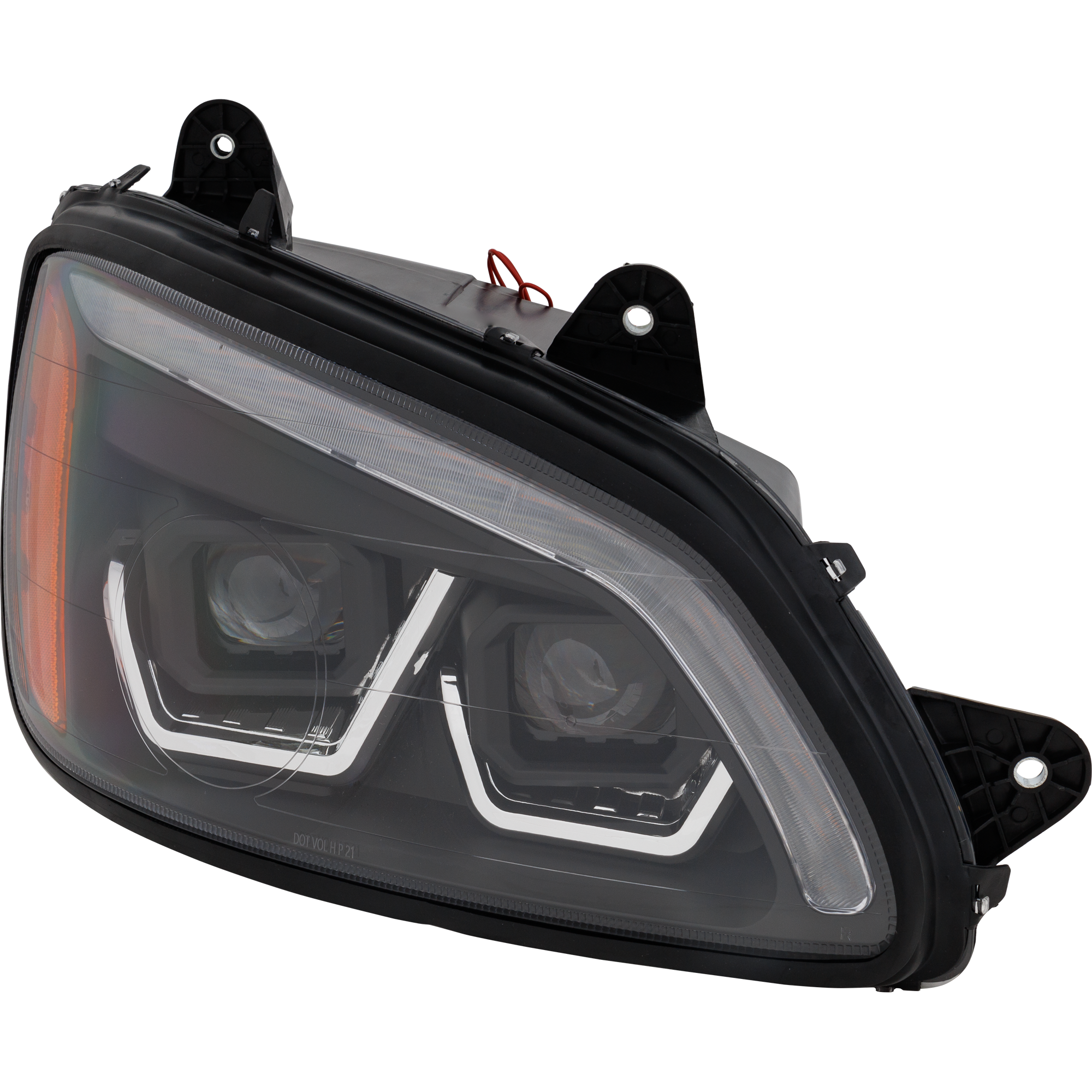 AM T660 HD TRUCK 08-16 HEAD LAMP RH Assembly Performance LED w Yellow White LED Black Strip 12V SKU RK10010077 HDA OEM P541059100R