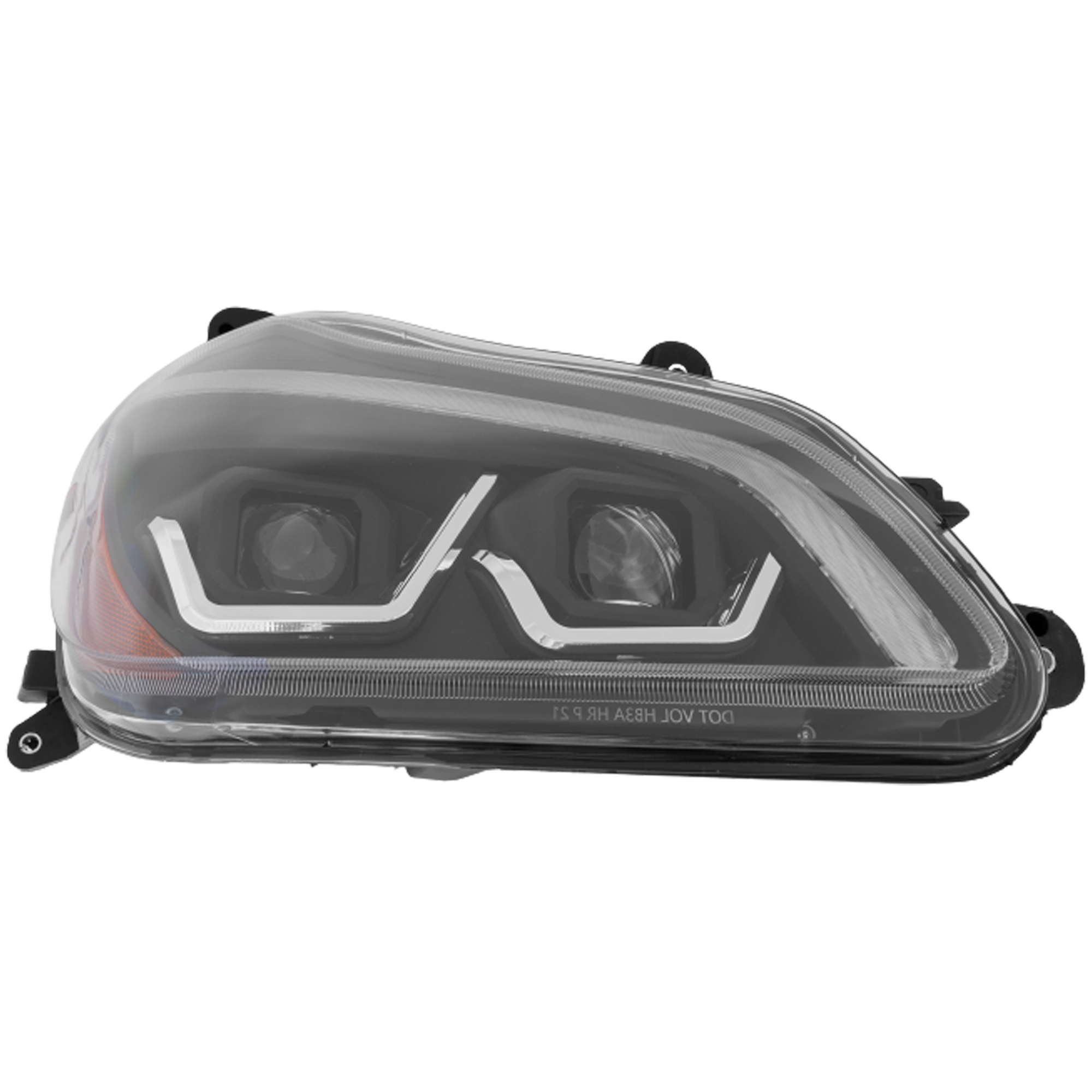 AM T680 HD TRUCK 13-22 HEAD LAMP RH Assembly LED Performance Yellow Flow White LED Black Strip 12V SKU RK10010083A HD OEM P54610310000R