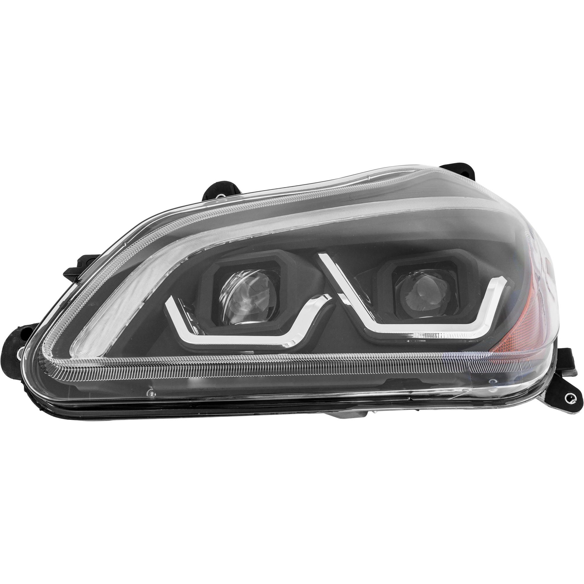 AM T680 HD TRUCK 13-22 HEAD LAMP LH Assembly LED Performance Yellow Flow White LED Black Strip 12V SKU RK10010084A HD OEM P54610310000