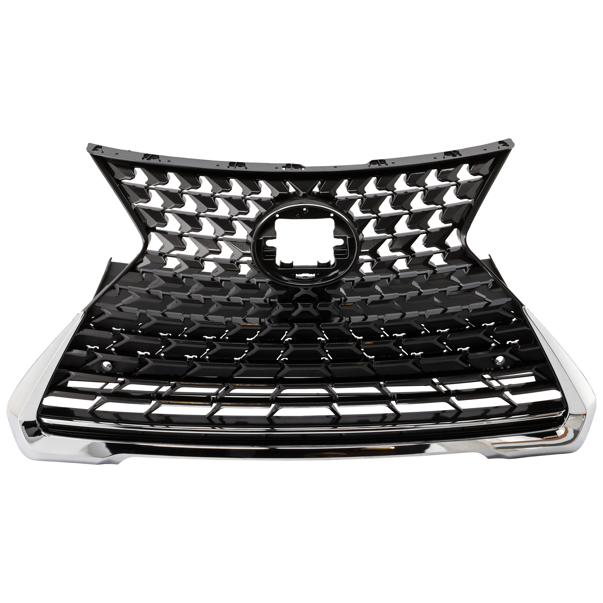 AM UX200 UX250H 19-23 GRILLE Chrome Shell Painted Black Insert w o F Sport Package w Park Distance Control Sensor Holes SKU RL07010040 Partslink LX1200210 OEM 5310176230