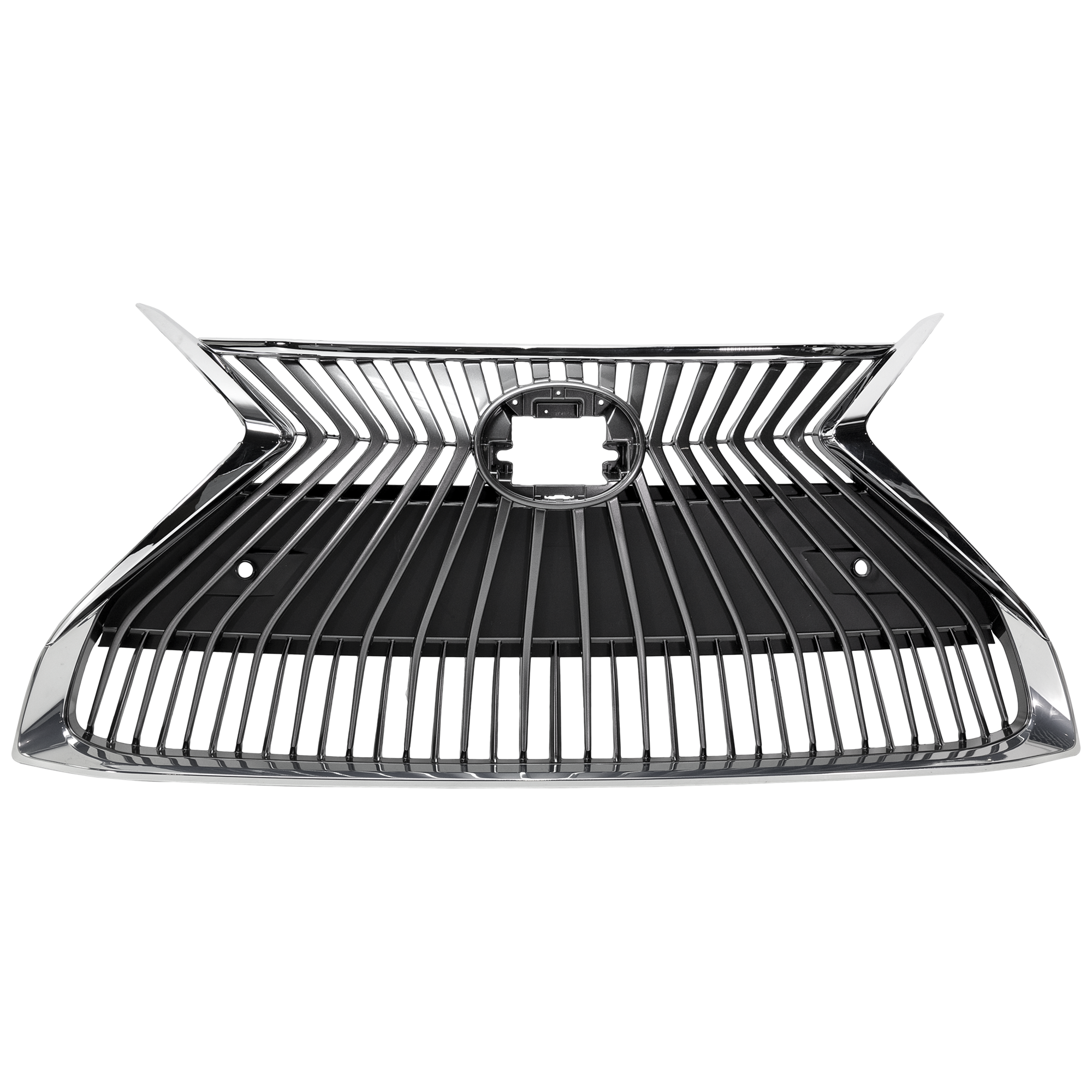 AM ES350 ES300h 19-21 GRILLE Grille Chrome Shell w Painted Silver Black Insert w o F Sport Package Camera Hole w Park District Control Sensor Holes North America Japan Built Vehicle CAPA SKU RL07010044Q Partslink LX1200200C OEM 5310106650