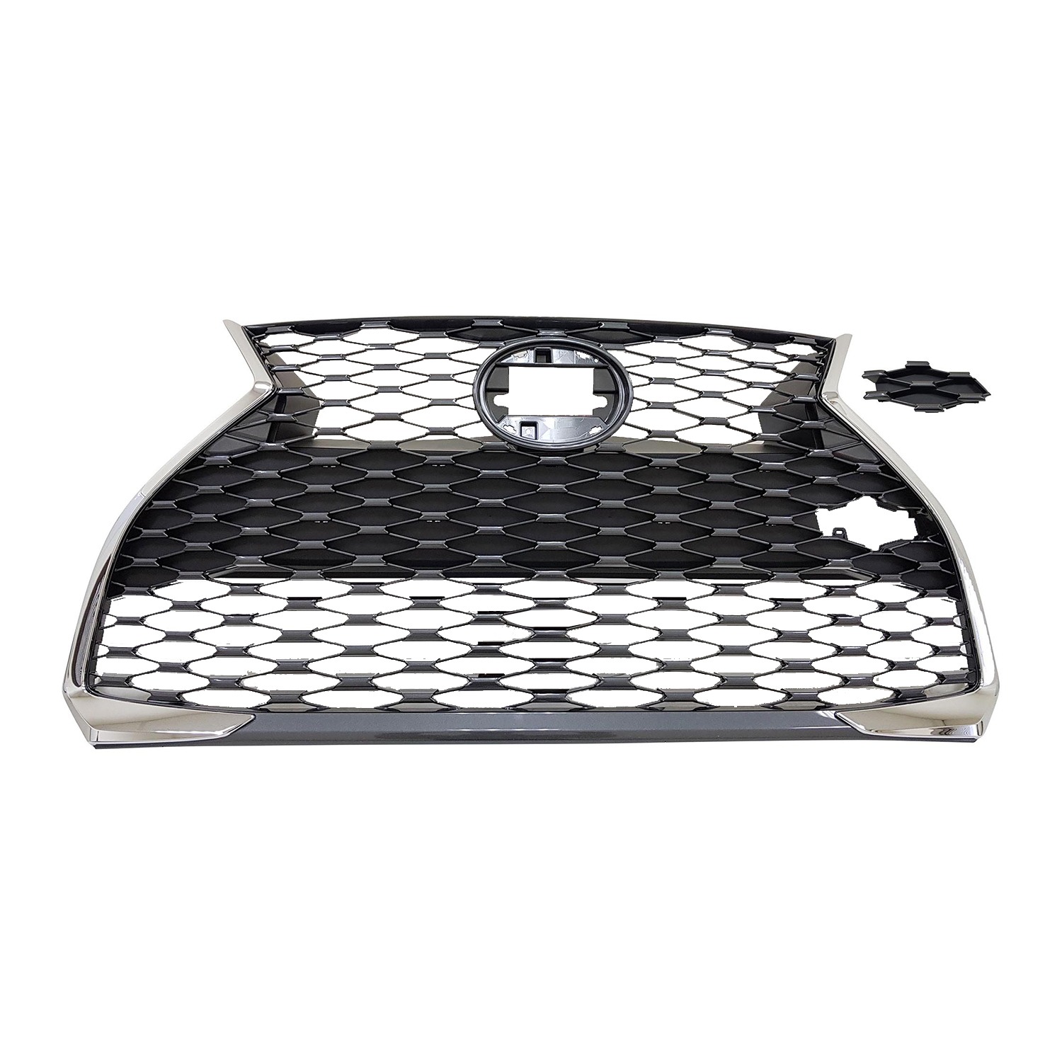 AM IS350 IS300-21-23 GRILLE Chrome Shell Black Insert Base Model w o Parking Assist Sensor Holes Front View Camera and F Sport Package SKU RL07010058 Partslink LX1200234 OEM 5310153A70