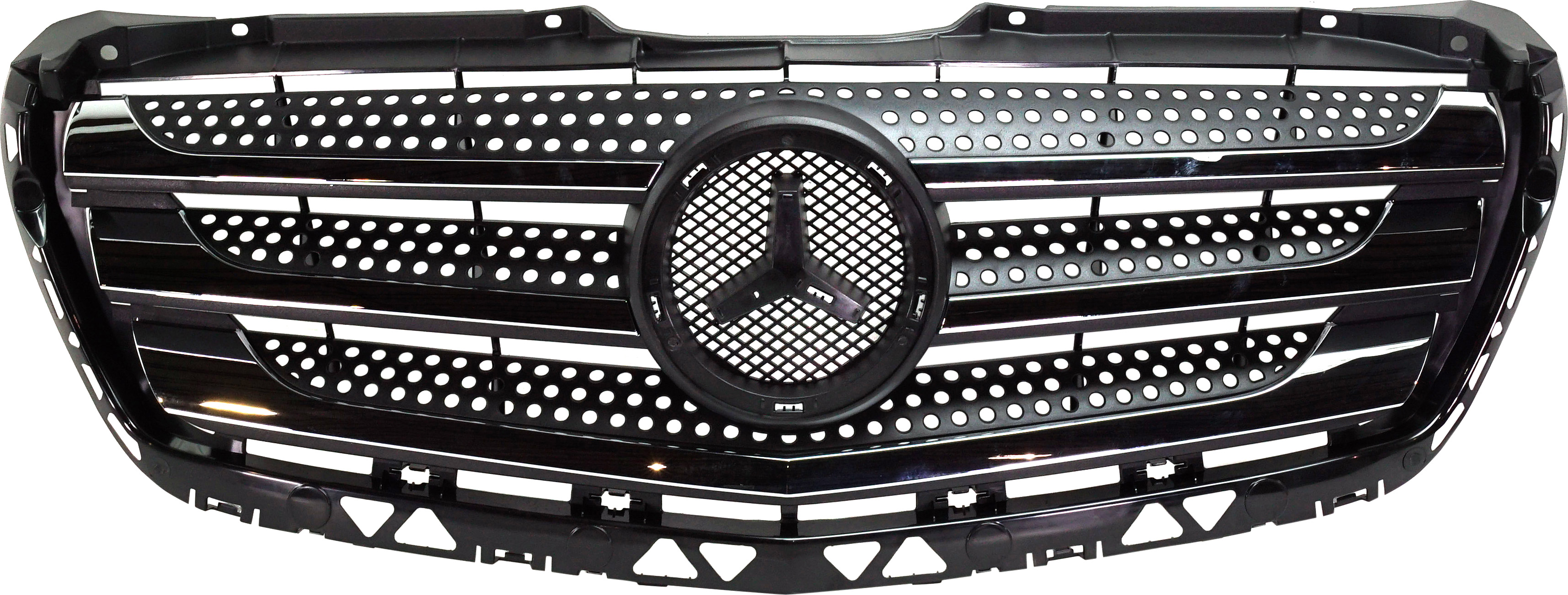 AM MERCEDES BENZ SPRINTER 14-18 GRILLE Black Shell and Insert w Chrome Molding SKU RM07010018 Partslink MB1200195 OEM 90688008859B51