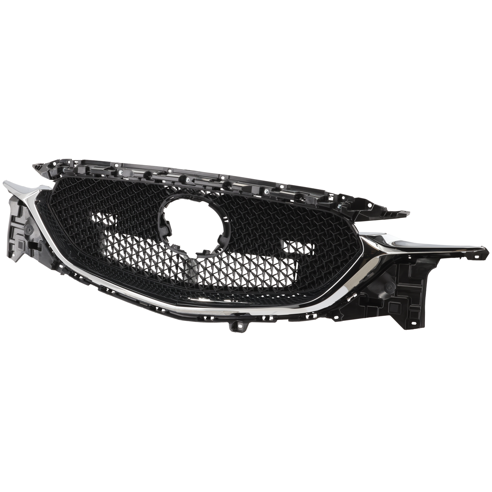 AM CX 5-17-21 GRILLE Textured Dark Gray Shell and Insert w Chrome Molding w Around View Monitor w o Smart City Brake System w Radar Cruise Ctrl CAPA SKU RM07010043Q Partslink MA1200224C OEM KL2J50710A