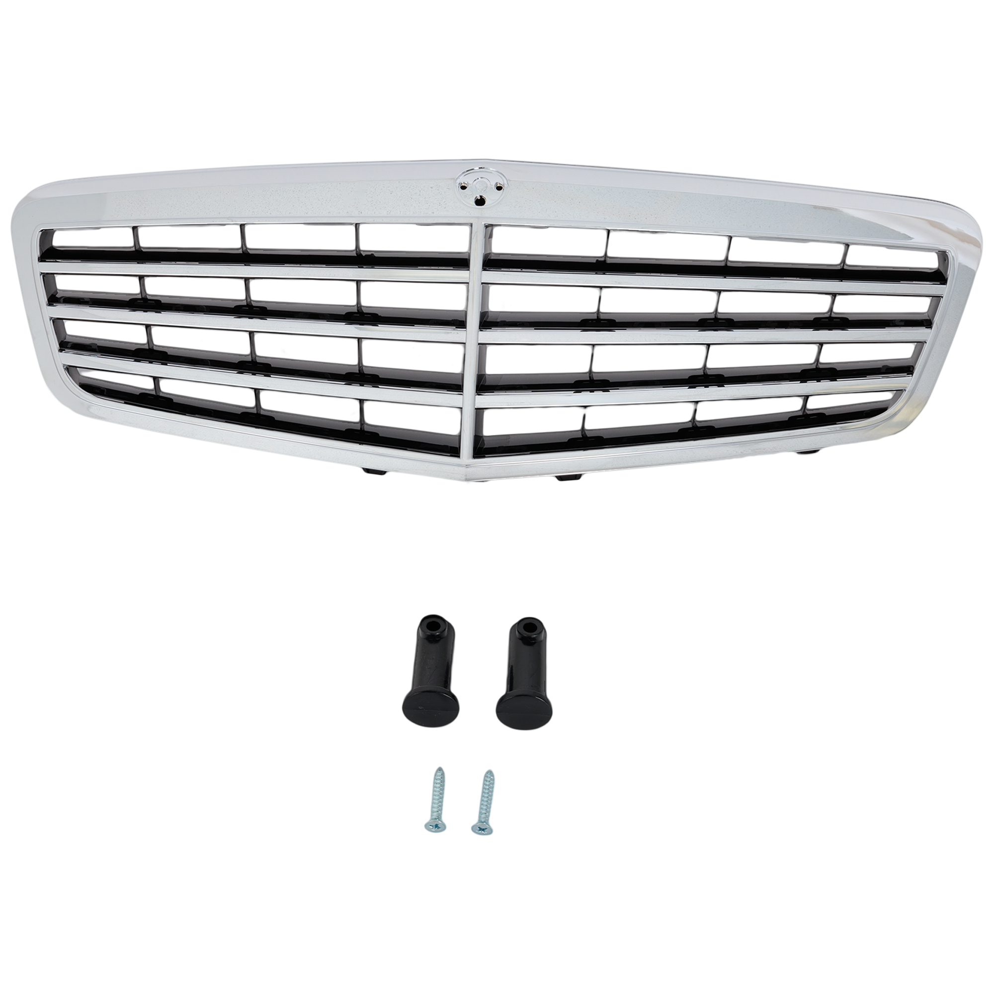 AM E CLASS 10-13 GRILLE Chrome Shell and Painted Black Insert w o Distronic Cruise Control w Avantgarde Package Sedan Wagon SKU RM07010076 Partslink MB1200155 OEM 21288010839040