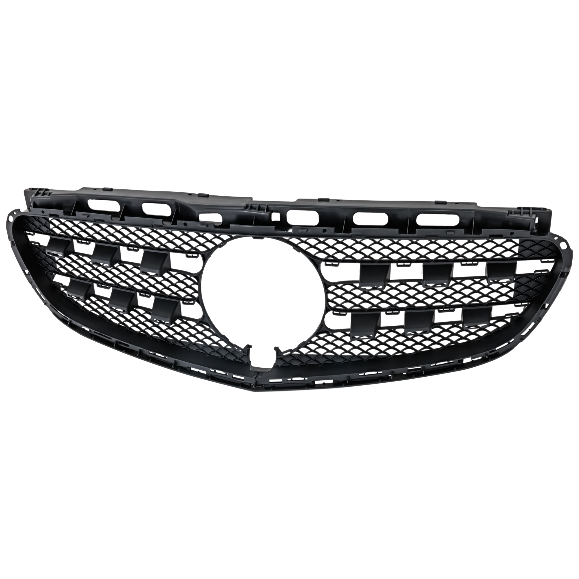 AM E CLASS 14-16 GRILLE Textured Black Shell and Insert w Chrome Molding w AMG Styling Package w Front View Camera E250 Bluetec E300 E350 E400 E550 Models Sedan Wagon SKU RM07010084 Partslink MB1200173 OEM 2128851500-2128851022