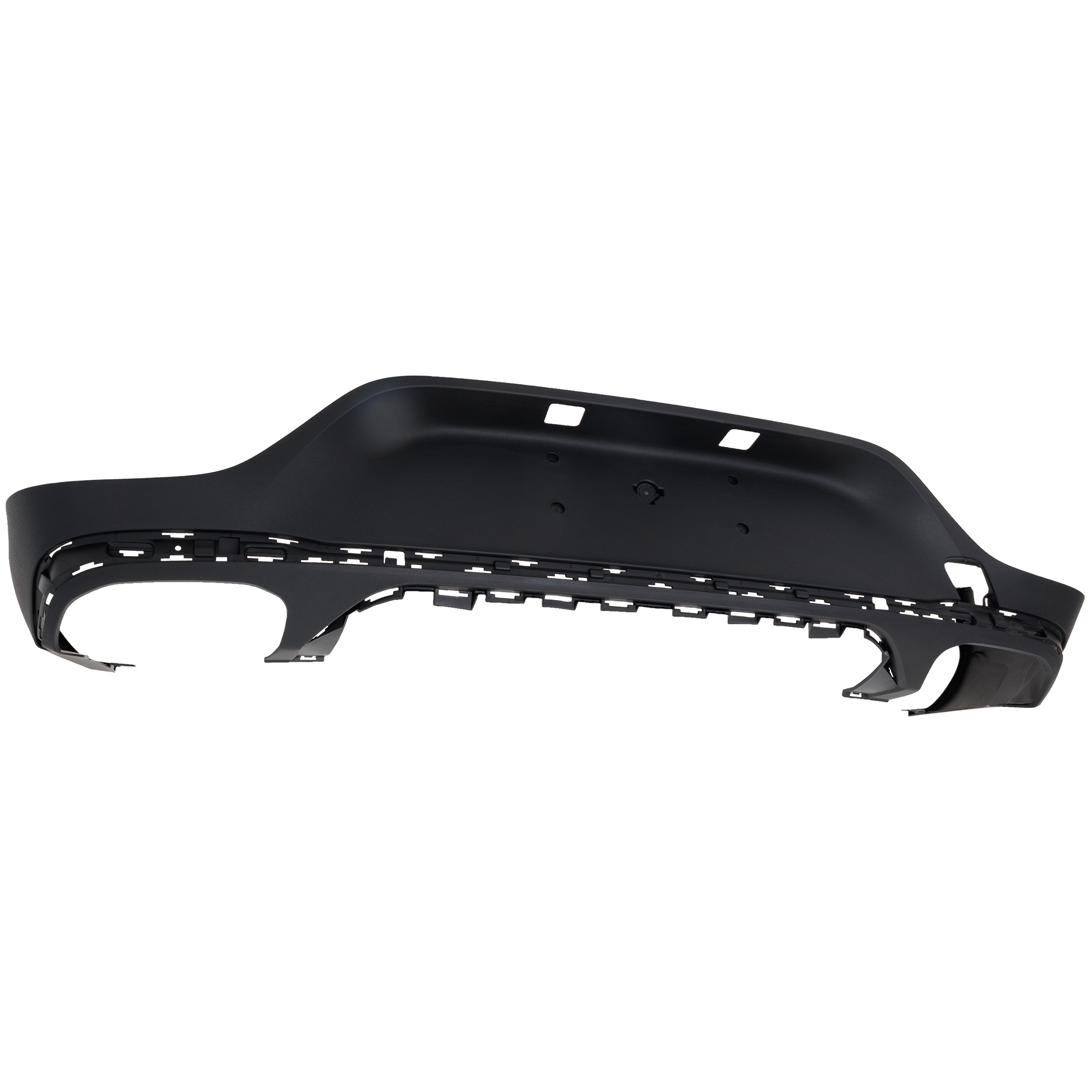 AM GLC300-20-22 REAR LOWER VALANCE Plastic Textured Black w AMG Styling Package w o Active Park Assist Sensor Holes SKU RM76430032 Partslink MB1195154 OEM 2538858003