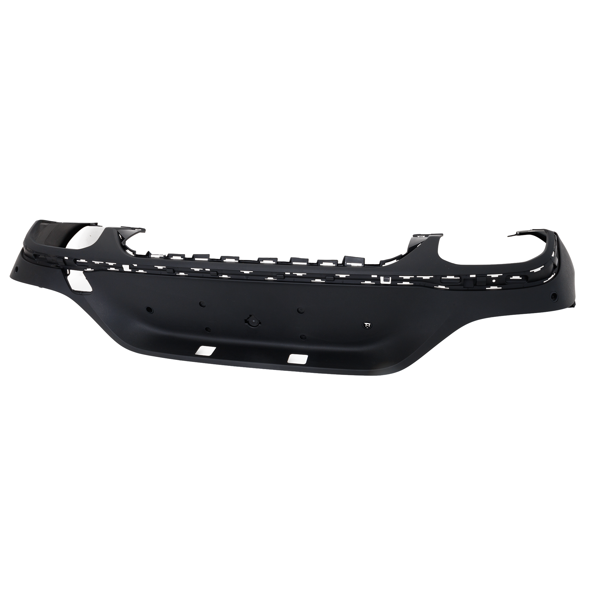 AM GLC300-20-22 REAR LOWER VALANCE Plastic Textured Black w AMG Styling Package w Active Park Assist Sensor Holes SKU RM76430033 Partslink MB1195155 OEM 2538858103