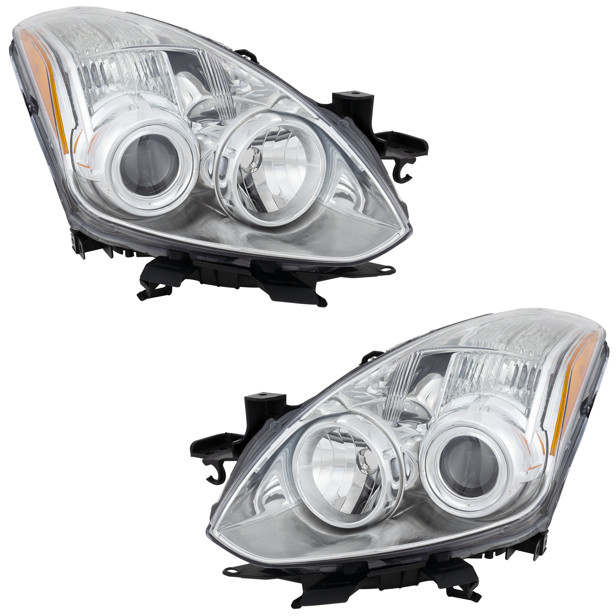 AM ALTIMA 10-13 HEAD LAMP RH AND LH Lens and Housing Halogen Chrome Bezel 2 Piece SKU RN10010047 Partslink NI2505123 OEM 26060ZX10B 26010ZX10B