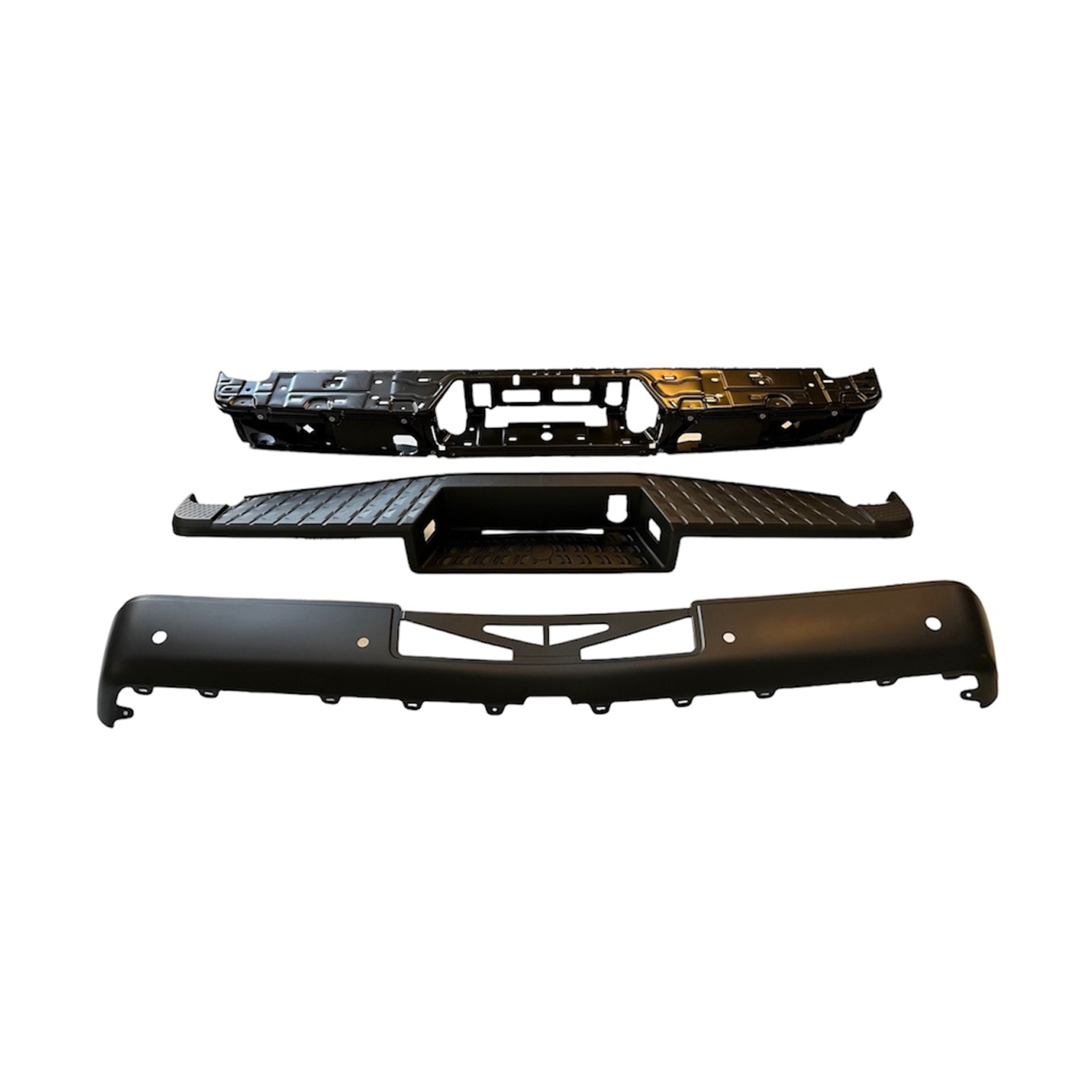 AM TITAN TITAN XD 20-23 STEP BUMPER FACE BAR AND PAD w Pad Provision w o Mounting Bracket Black w Park Assist Sensor Holes w Towing Hitch SKU RN82560020 Partslink NI1103152 OEM 850309FV0A PFM