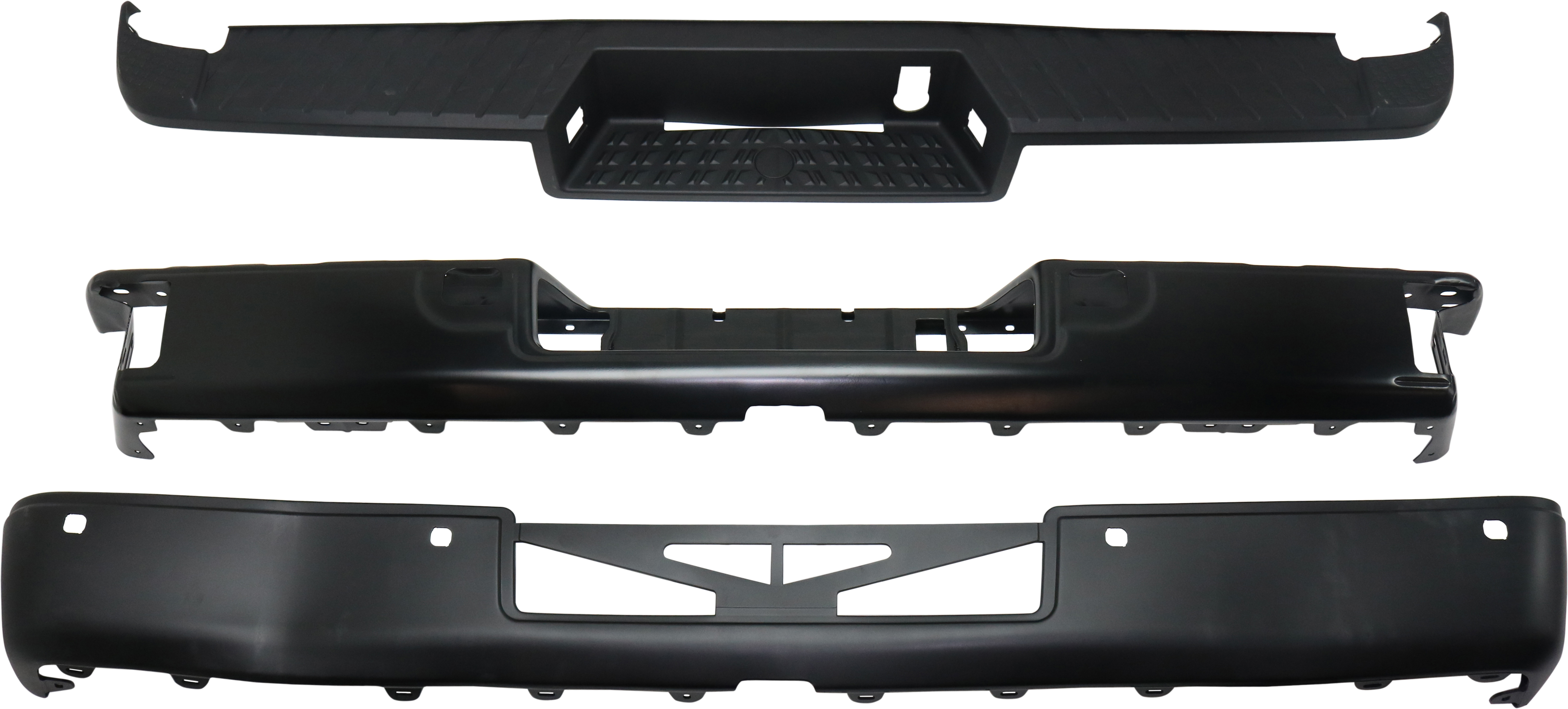 AM TITAN 17-18 TITAN XD 16-19 STEP BUMPER FACE BAR AND PAD w Pad Provision w o Mounting Bracket Black w Tow Hitch and Blind Spot Detection w Parking Aid Sensor Holes SKU RN82620012 Partslink NI1103131 OEM 85030EZ30C PFM