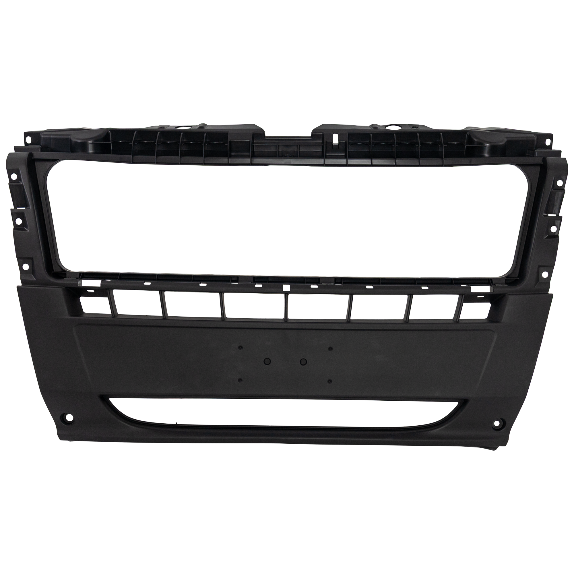 AM PROMASTER VAN 14-18 FRONT BUMPER COVER Center Textured Black w o Parking Aid Sensor Holes and Collision Warning SKU RR01030013 Partslink CH1000A52 OEM 1ZT90JXWAB