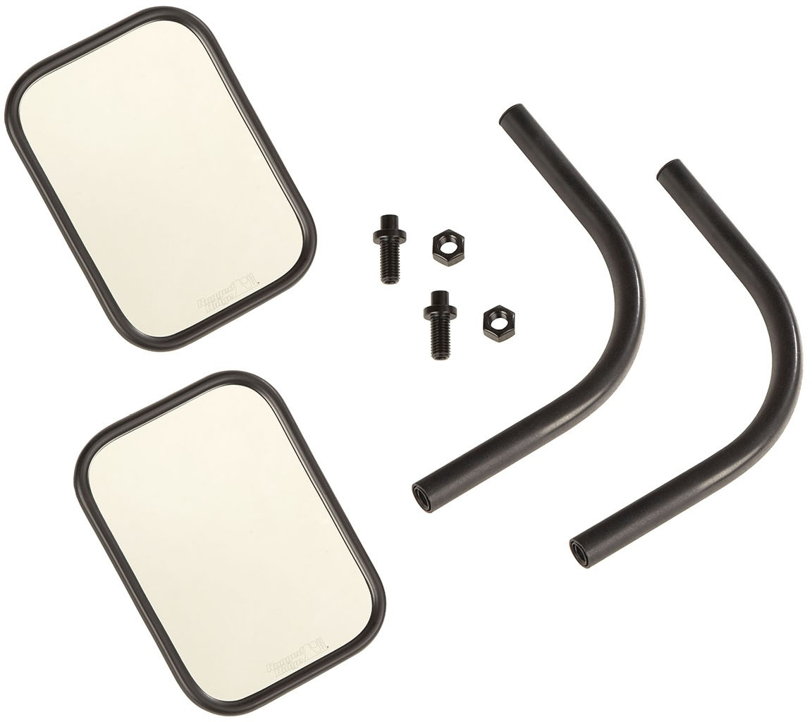AM This pair of rectangular Trail Mirrors from Rugged Ridge fits 2018 Jeep Wrangler JL. SKU RR1102526