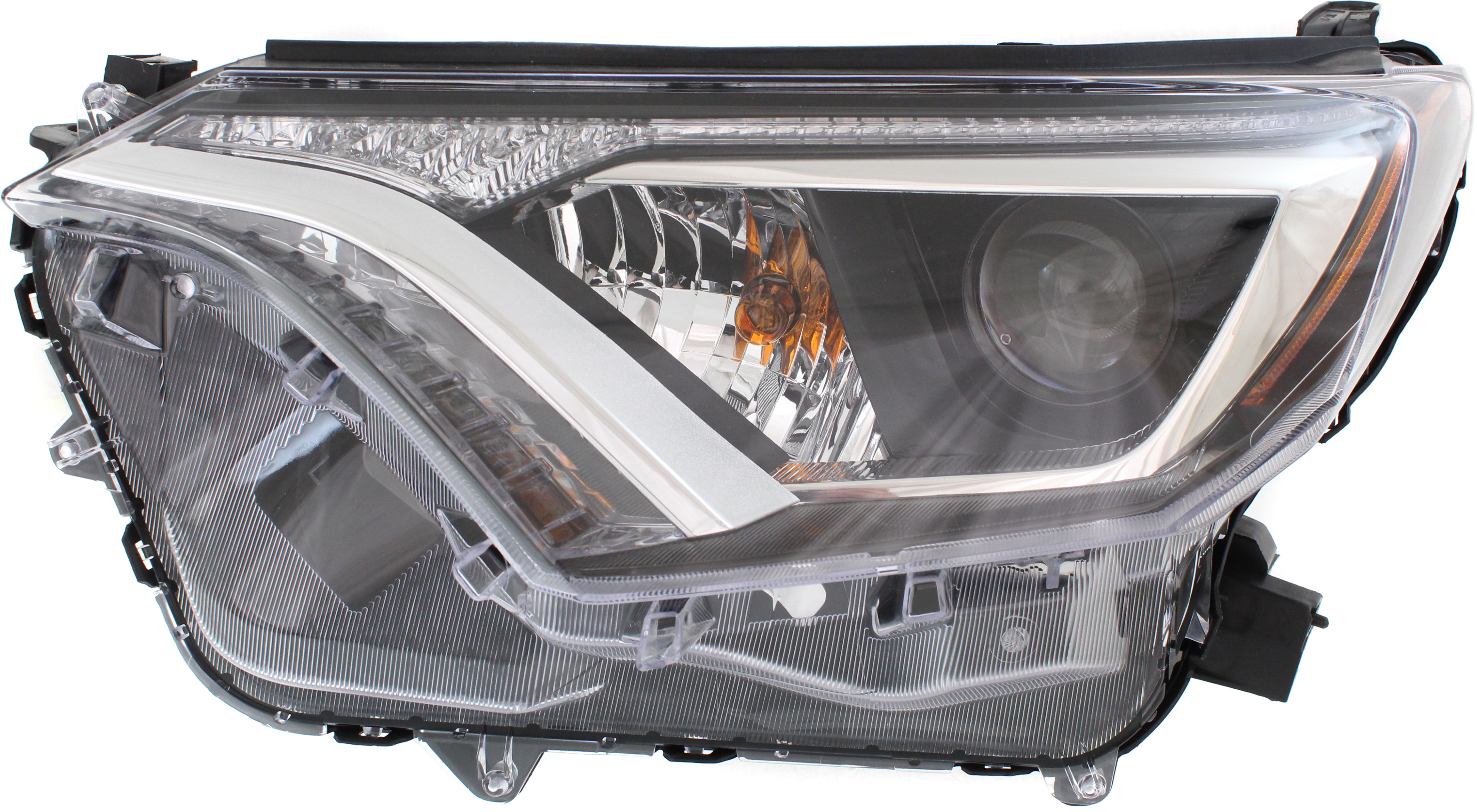 AM RAV4-16-18 HEAD LAMP LH Assembly Halogen w Chrome Bezel Exc. Hybrid Model North America Built CAPA SKU RT10010004Q Partslink TO2502247C OEM 811500R080