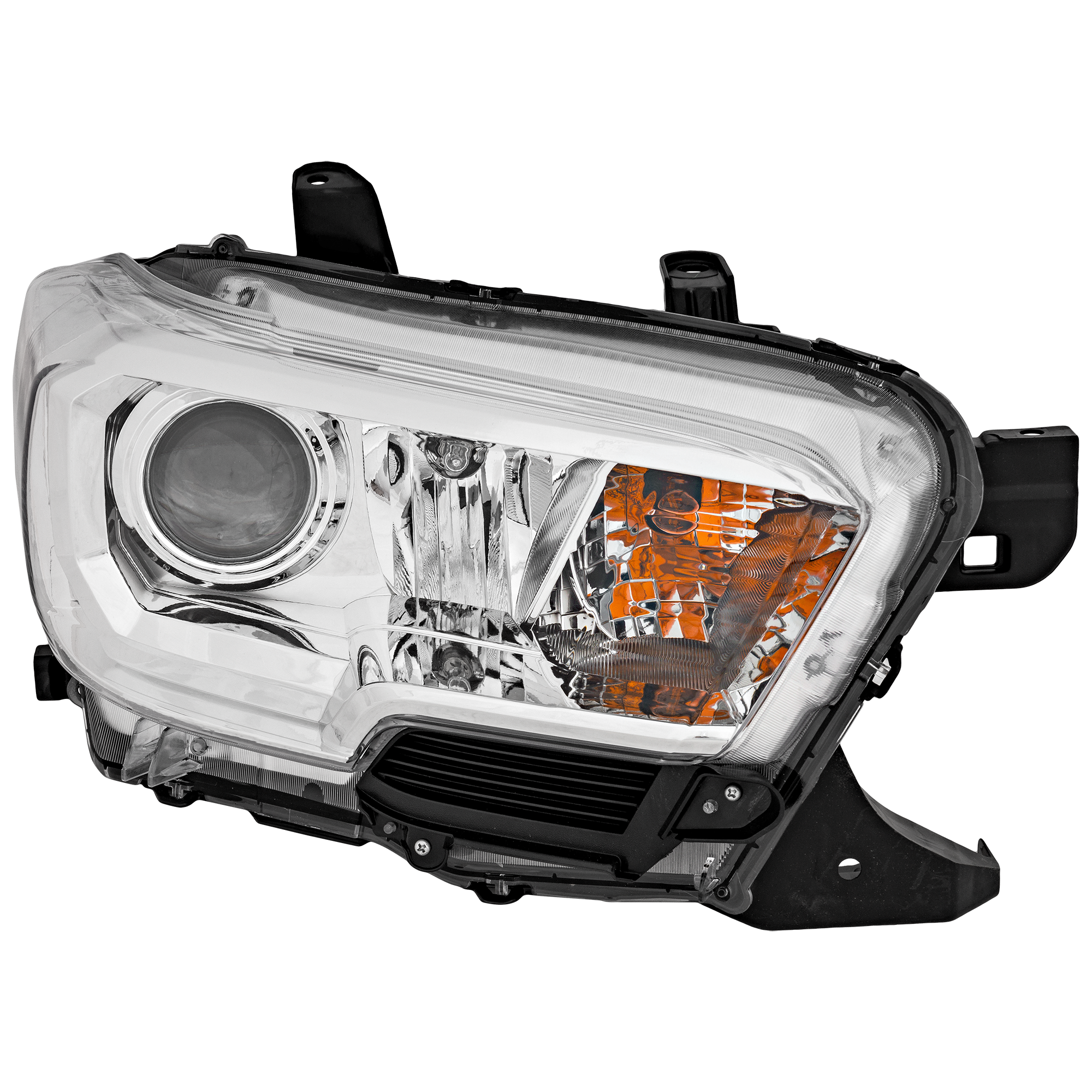 AM TACOMA 19-23 HEAD LAMP RH Assembly Halogen Chrome Interior w o LED Daytime Running Light w o Fog Light Holes CAPA SKU RT10010037Q Partslink TO2503284C OEM 8111004251