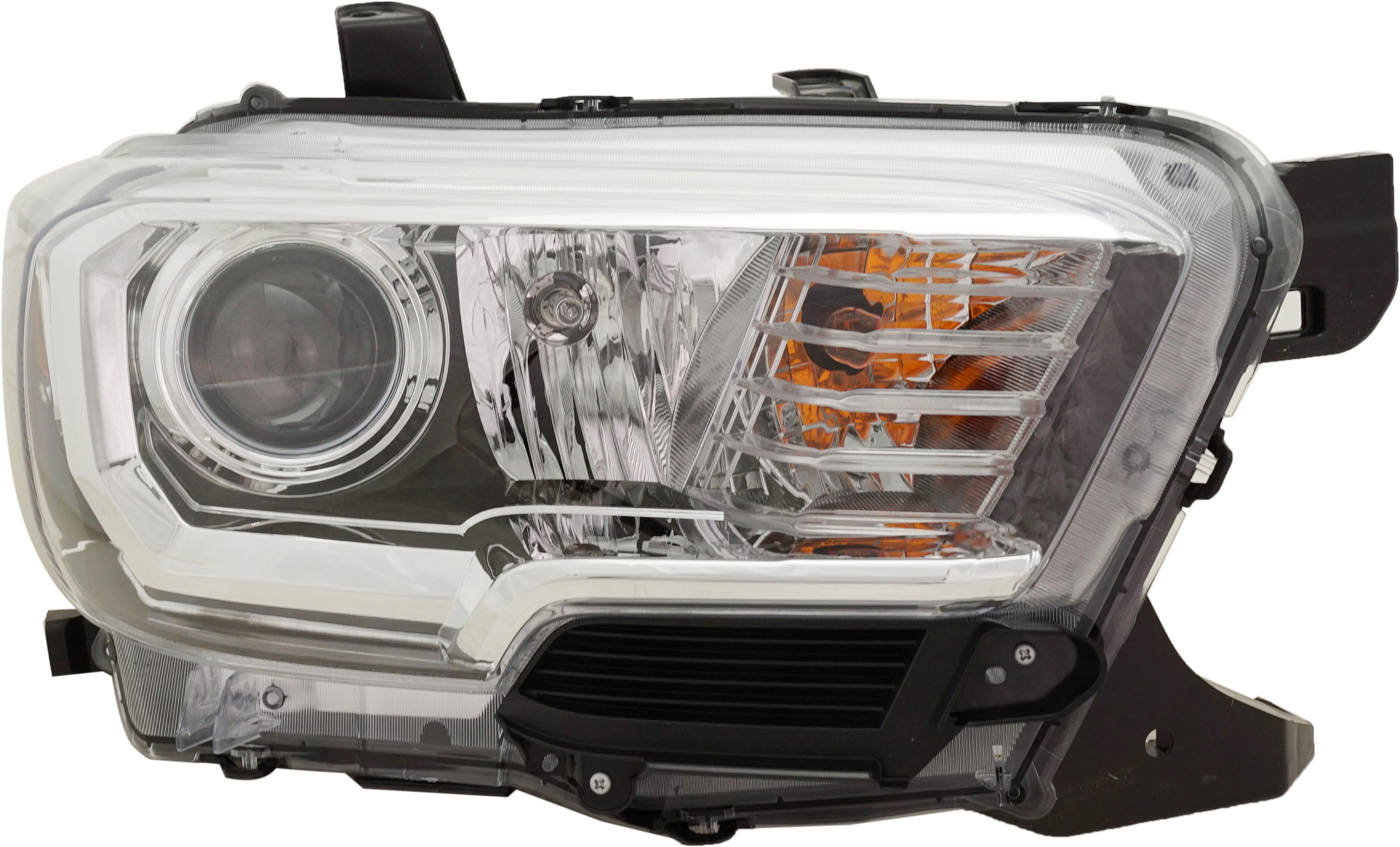 AM TACOMA 18-18 HEAD LAMP RH Assembly Halogen Black Interior w o LED Daytime Running Light w Fog Lights CAPA SKU RT10010043Q Partslink TO2503266C OEM 8111004261