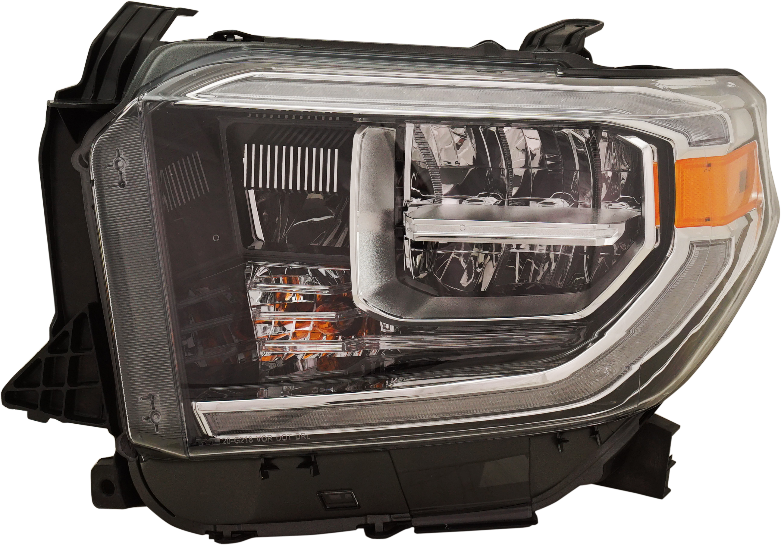 AM TUNDRA 18-21 HEAD LAMP LH Assembly LED Chrome Interior w o Smoked Chrome Accent SKU RT10010060 Partslink TO2502262 OEM 811500C140
