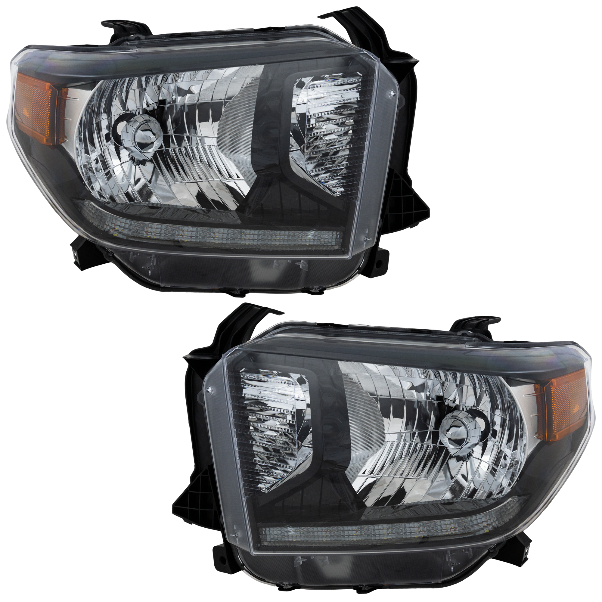 AM TUNDRA 14-19 HEAD LAMP RH AND LH Assembly LED w Daytime Running Light Black Bezel 2 Piece SKU RT10010078 Partslink TO2505126 OEM 811500C090-811100C090