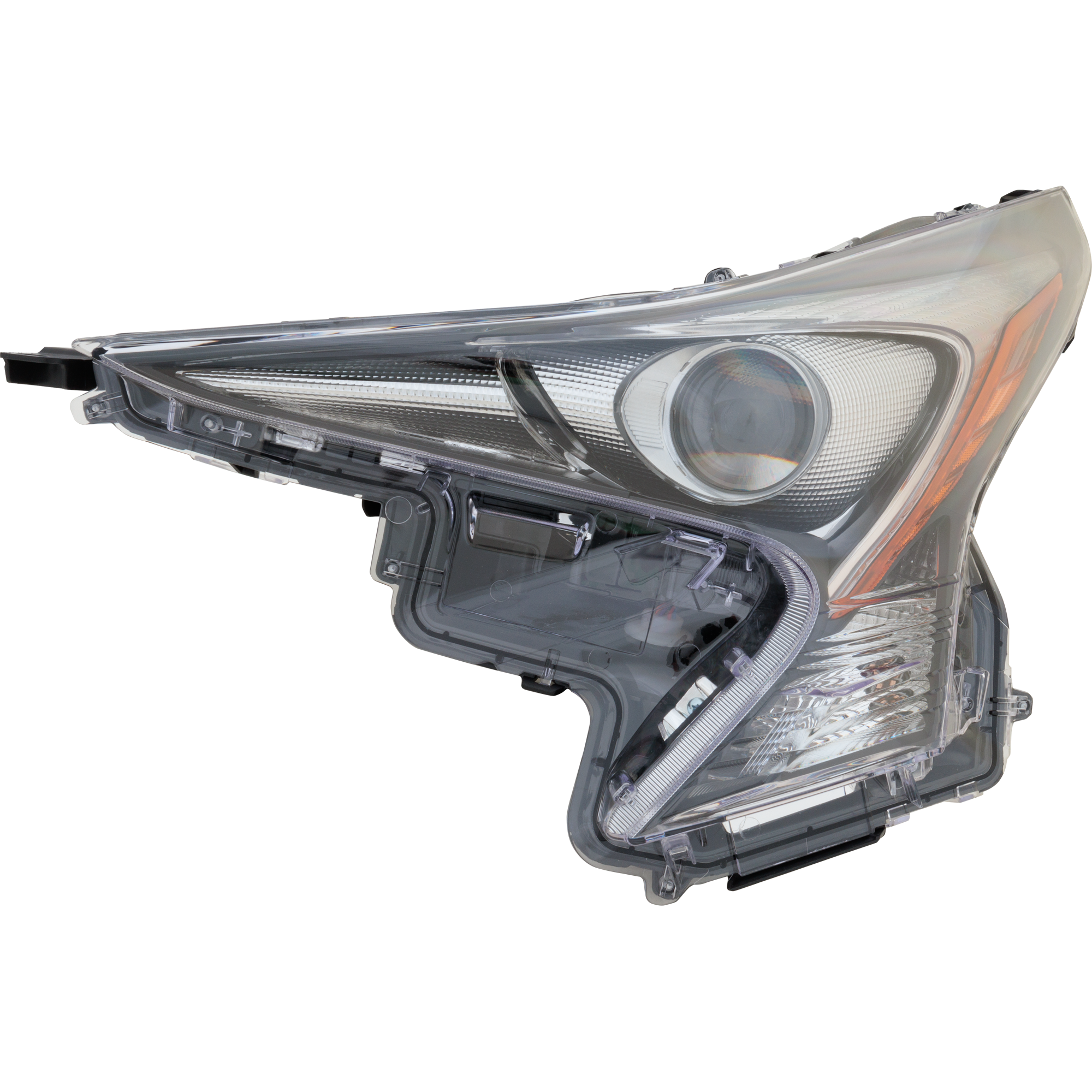 AM PRIUS 16-18 HEAD LAMP LH Lens and Housing LED w o Fog Light Holes w o Daytime Running Light SKU RT10010202 OEM 8107047711 PFM