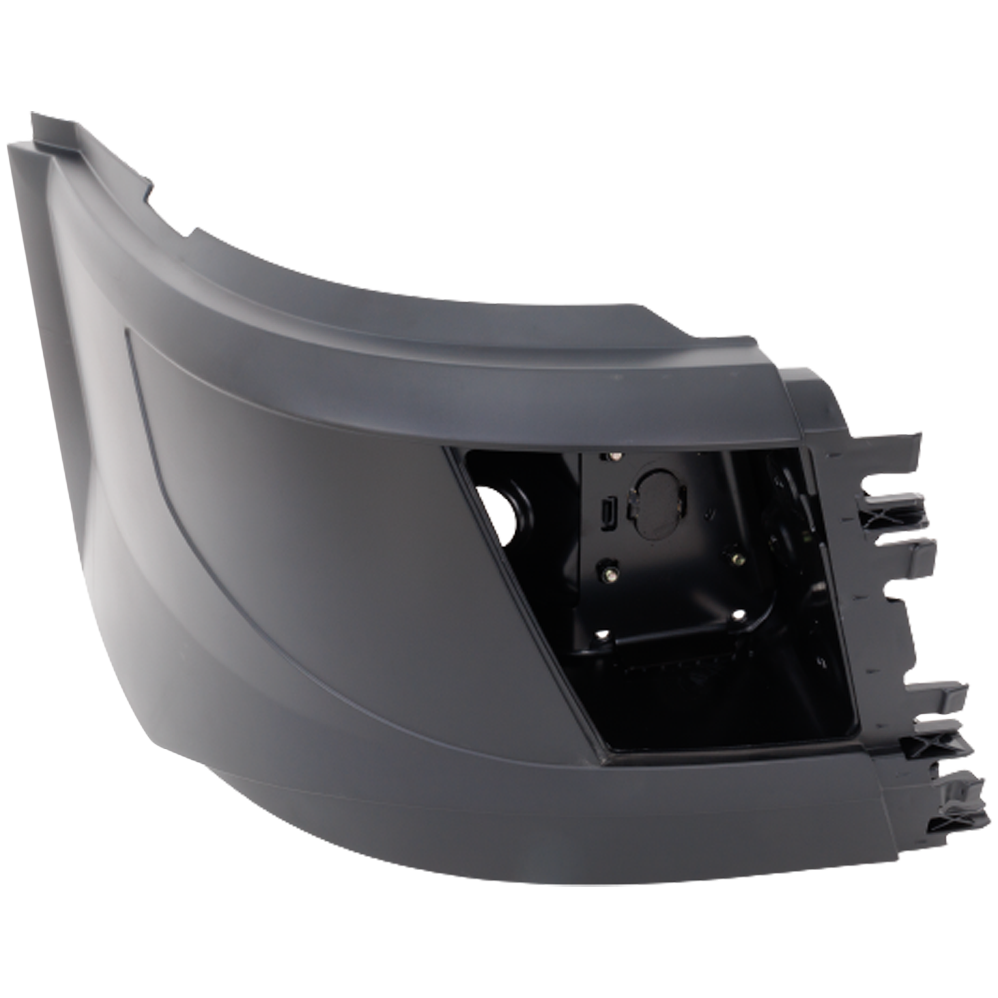 AM VOLVO HD VNL 04-18 FRONT BUMPER END RH Black w Fog Lamp Hole Aero Style SKU RV01110015 HD OEM 82741352