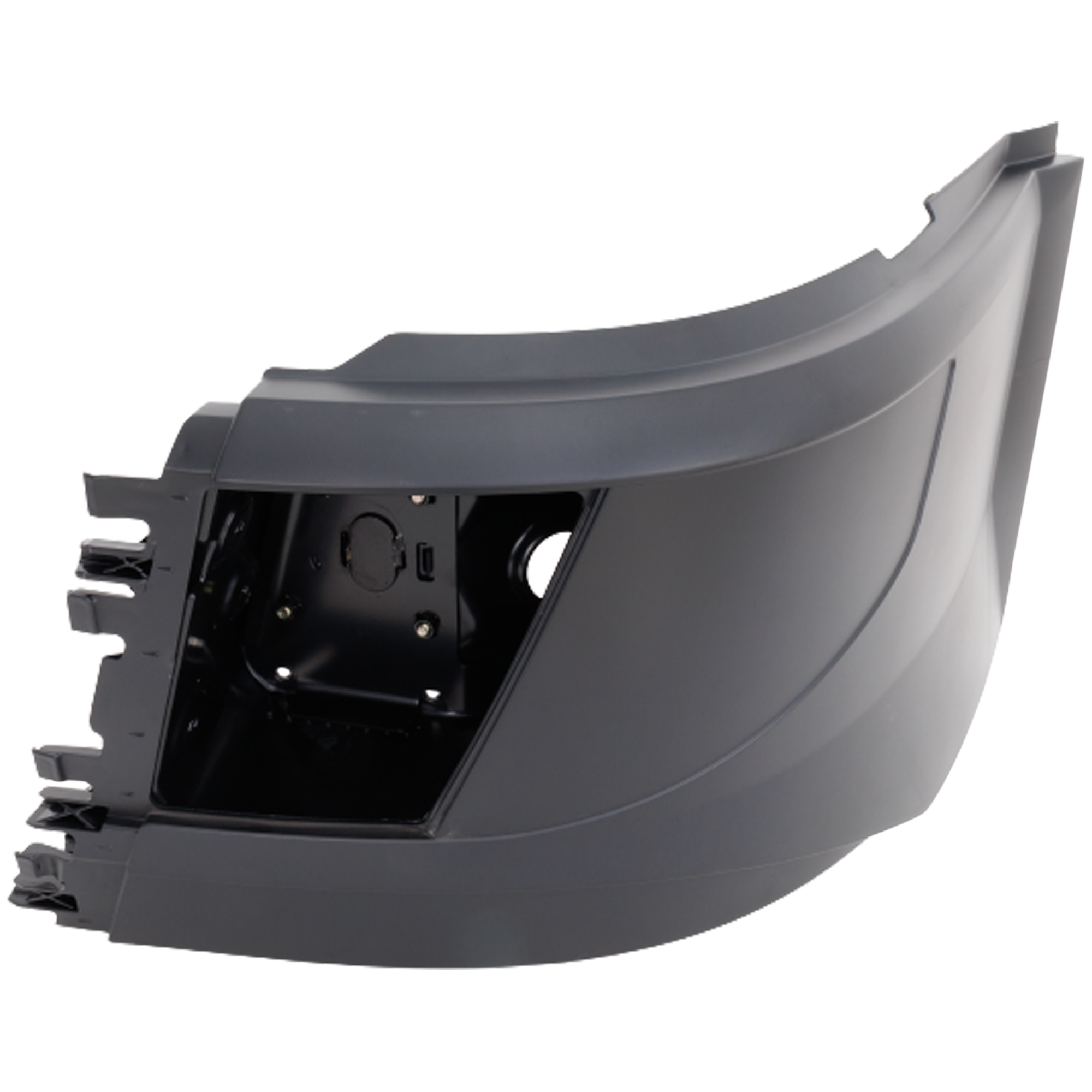 AM VOLVO HD VNL 04-18 FRONT BUMPER END LH Black w Fog Lamp Hole Aero Style SKU RV01110016 HD OEM 82741354