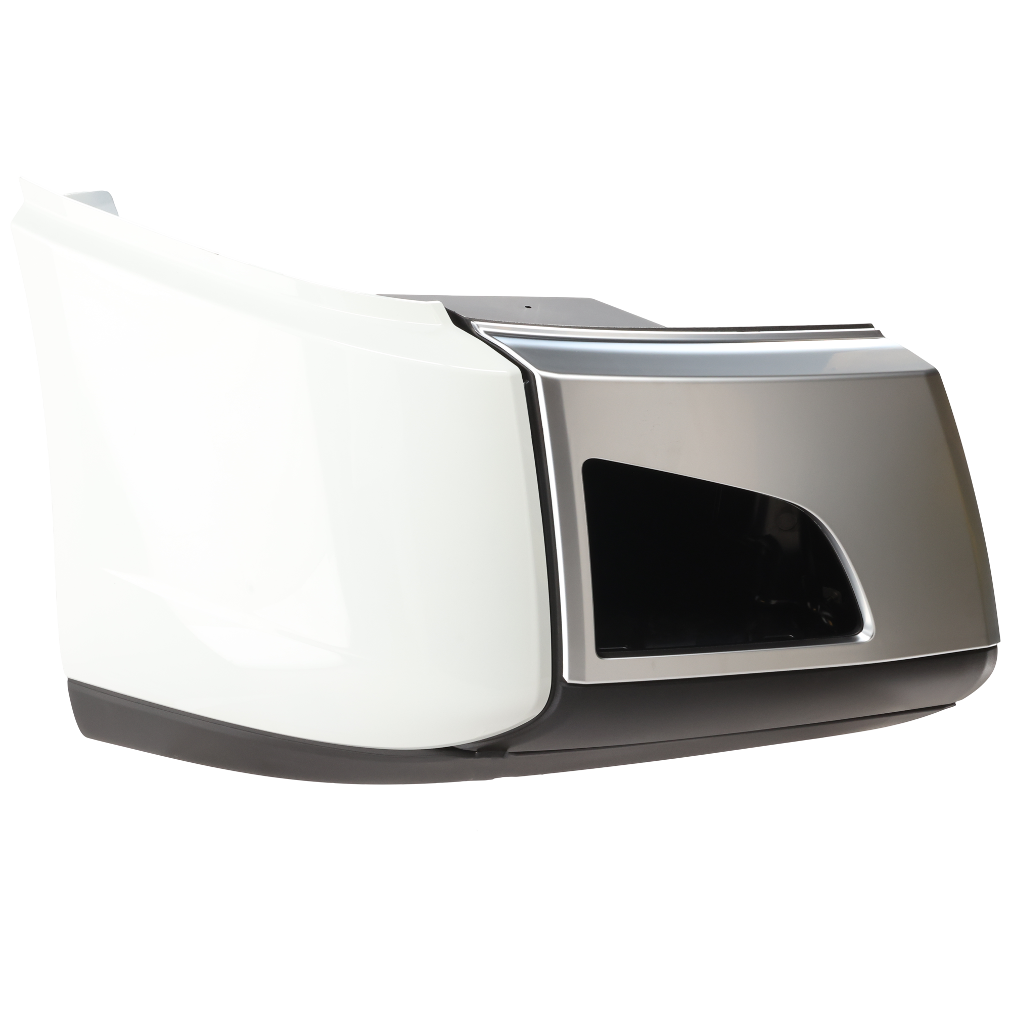 AM VOLVO HD VNL 18-23 FRONT BUMPER END RH Chrome Front White Side Black Bottom SKU RV01110023 HD OEM 82750329