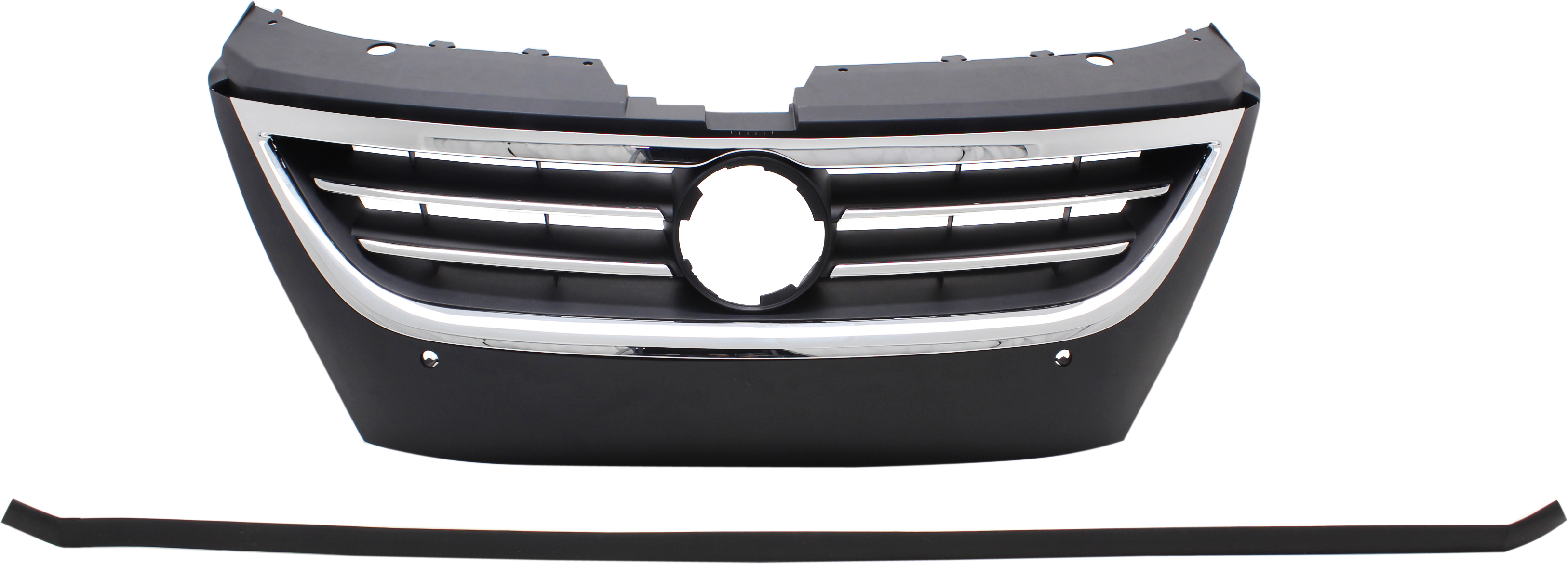 AM CC 09-12 PASSAT CC 09-10 GRILLE Primed Black Shell and Insert w Chrome Molding w Distance Sensor Hole SKU RV07010002 Partslink VW1200145 OEM 3C8853651QGRU
