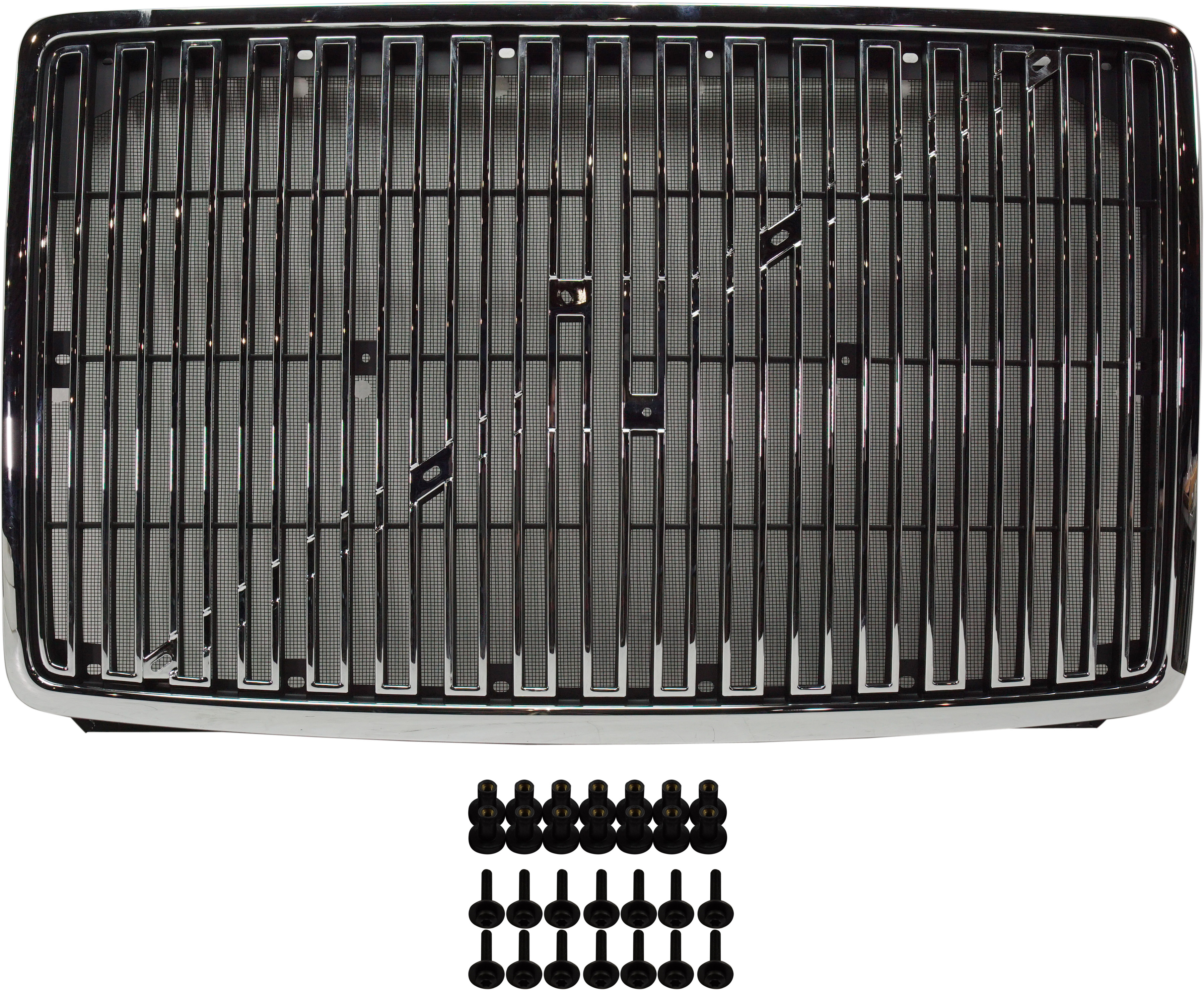 AM VOLVO HD VN VNL 98-03 GRILLE Chrome Horizontal Bar Insert w Bug Screen SKU RV07010007 HD OEM 8284221